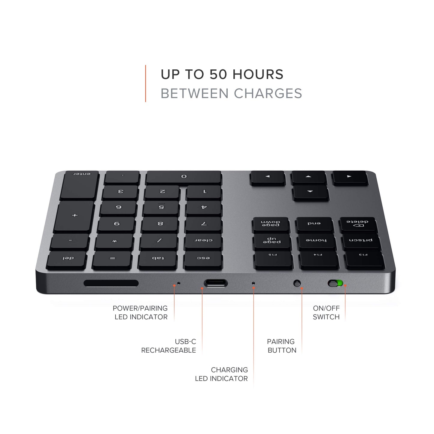 Satechi Clavier Numérique sans Fil Bluetooth de 34 Touches, US Disposition, Rechargeable et en Aluminium – pour MacBook Pro/Air, Mac Mini, iMac, iPad, iPhone et Plus - Gris Sidéral, US Anglais