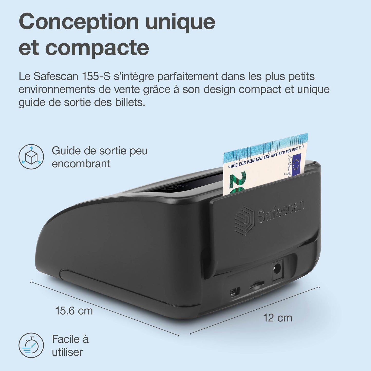 Safescan 155-S - Détecteur automatique de faux billets qui vérifie les billets dans quatre positions avec une précision de 100 % - Pour plusieurs devises, 112-0668