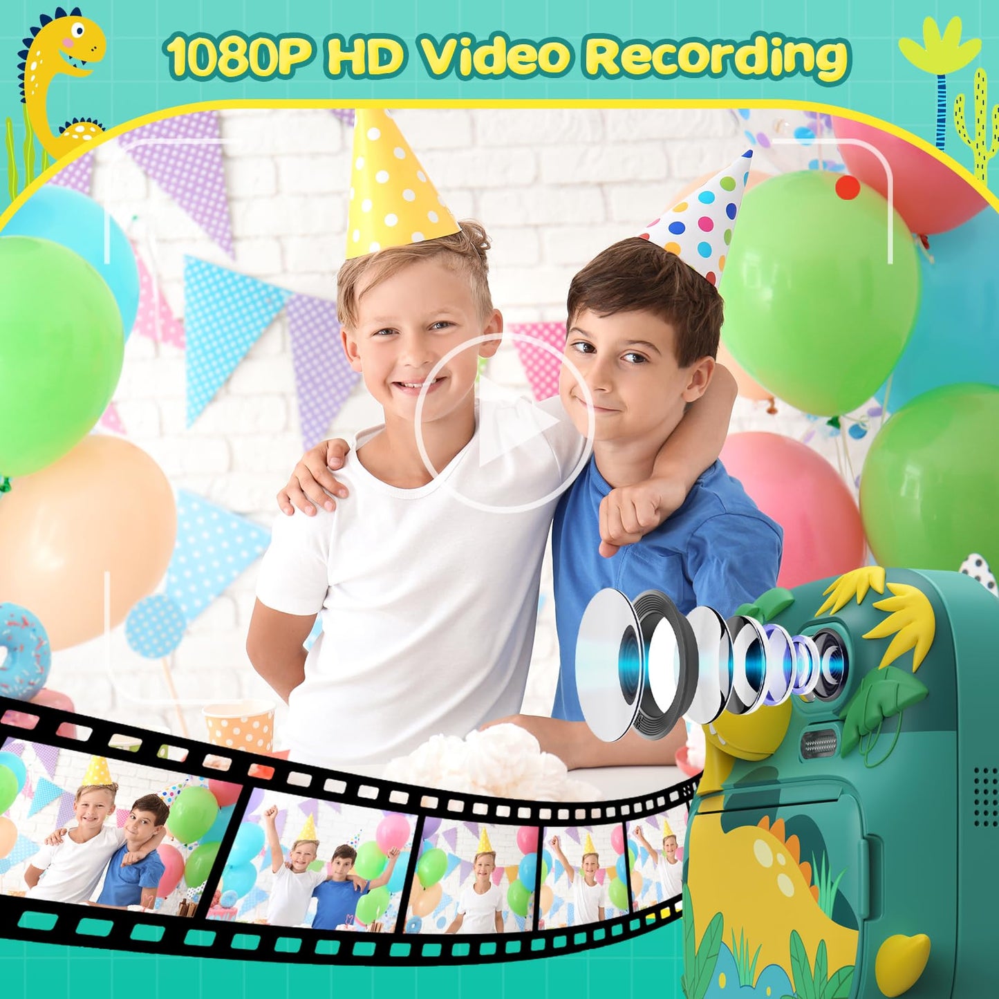 CAMCLID Appareil Photo Instantané Enfants, 12MP/1080P Appareils Photo Numérique Enfants avec Carte 32G et 3 Rouleaux de Papier, 2,4 Pouces Caméra Jouets Cadeau pour Garçons Filles 3-12 Ans