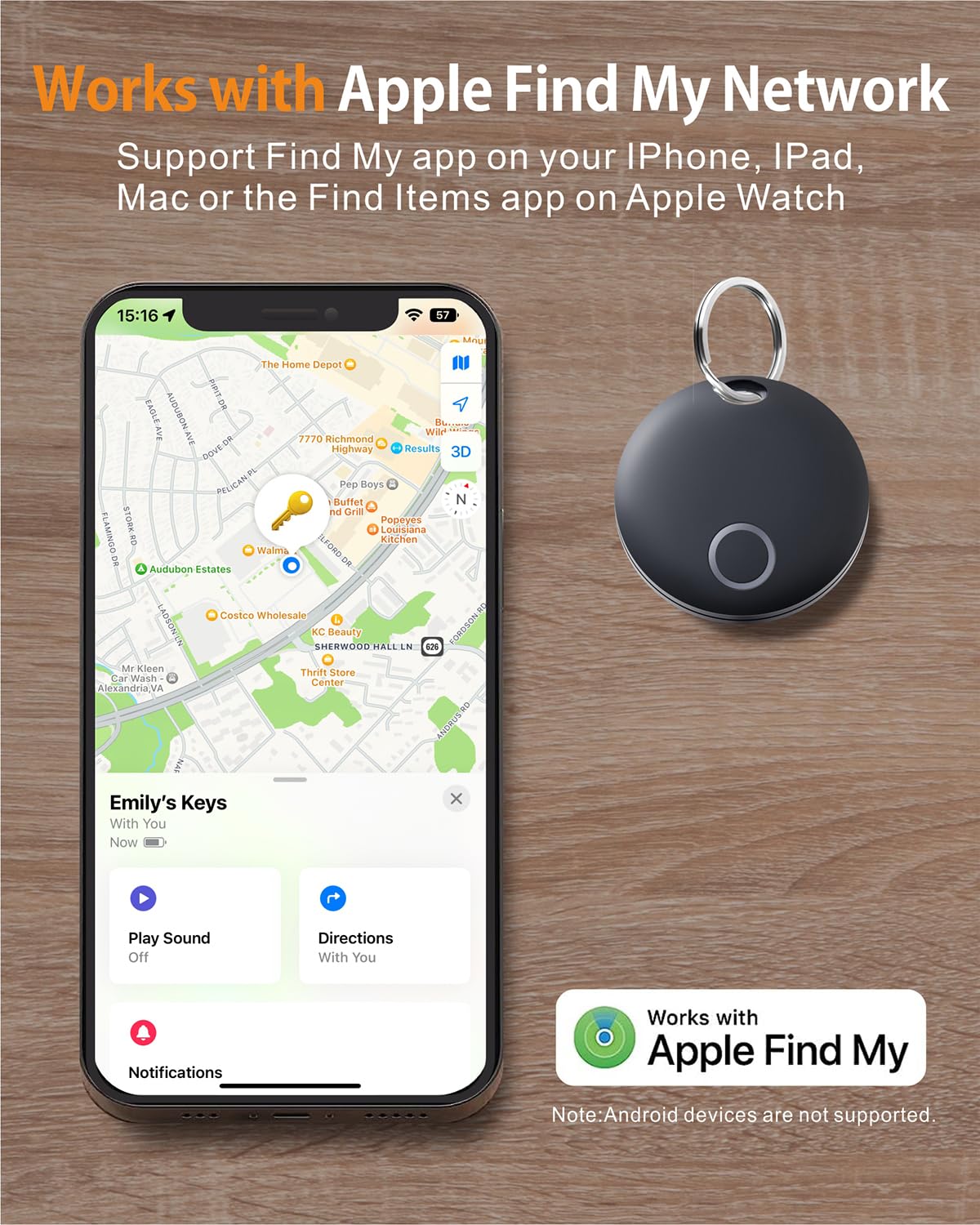 Reyke Smart Tag, Traqueur de Bagages, Fonctionne avec Apple Find My (iOS Uniquement), Localisateur d'Articles pour Clés, Sac à Dos, Portefeuille, Animaux Domestiques, Étanchéité, 1 Pièce