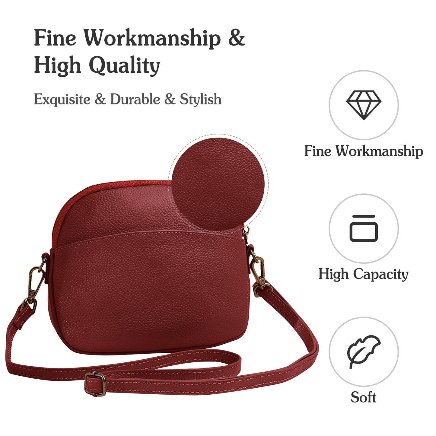 FANDARE Cuir Véritable Sac à Bandoulière Femme Sacs D'épaule Porté Epaule Sacoche pour Voyage École Achats Crossbody Bag Noir