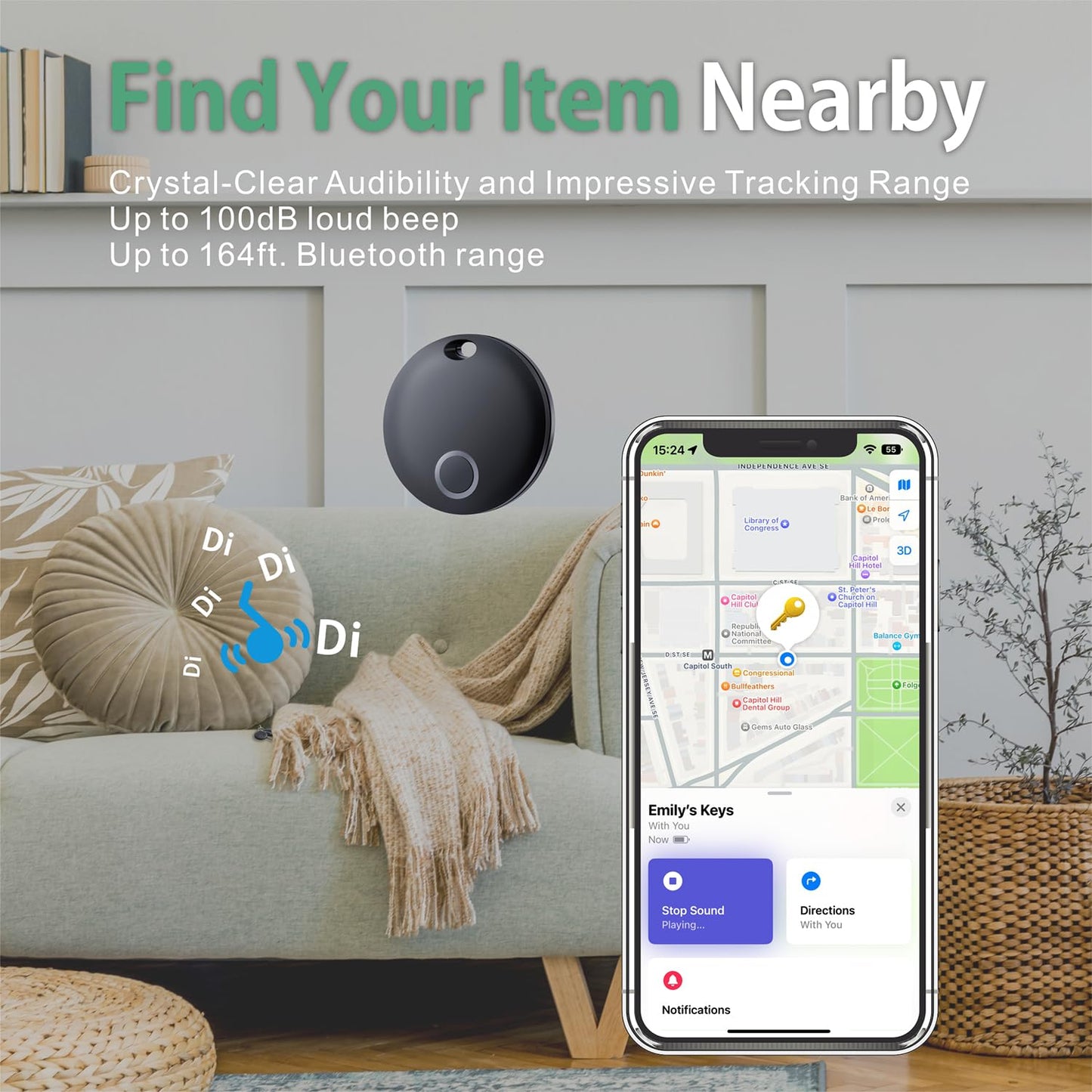 Reyke Smart Tag, Traqueur de Bagages, Fonctionne avec Apple Find My (iOS Uniquement), Localisateur d'Articles pour Clés, Sac à Dos, Portefeuille, Animaux Domestiques, Étanchéité, 1 Pièce