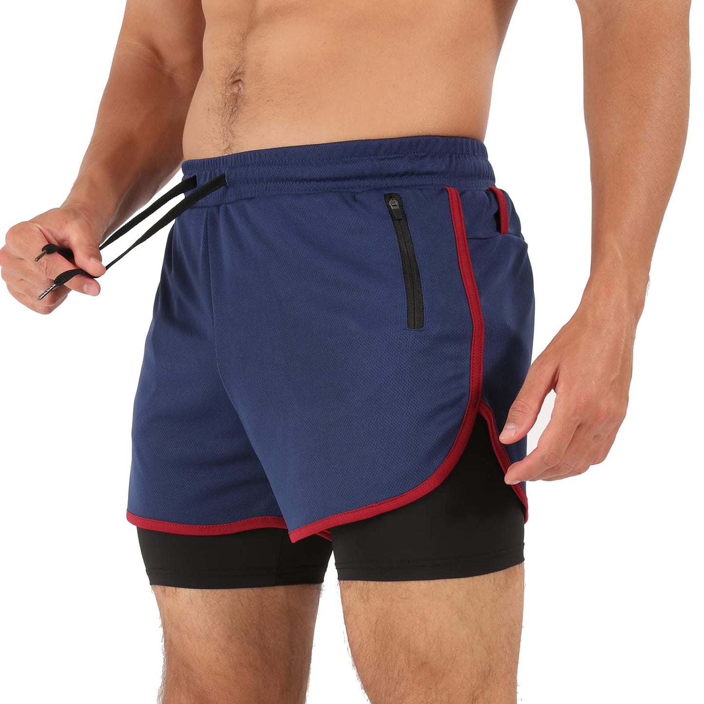 Superora Short de Course Hommes Short de Compression Gym Fitness Workout 2 en 1 Short avec Poche téléphone et Poches zippées