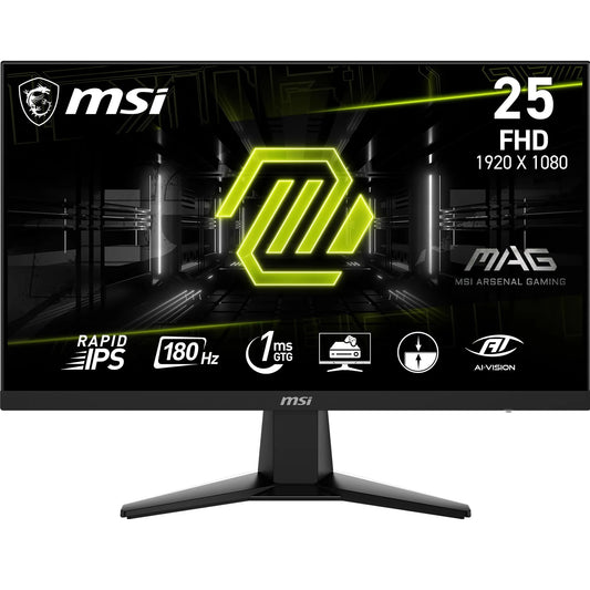 MSI MAG 256F Écran Gaming 24,5 Pouces FHD - Dalle Rapid IPS 1920 x 1080, 180 Hz / 1ms GtG, gamut sRGB 127%, Design sans Cadre, HDR Ready - DisplayPort 1.2a,HDMI™ CEC