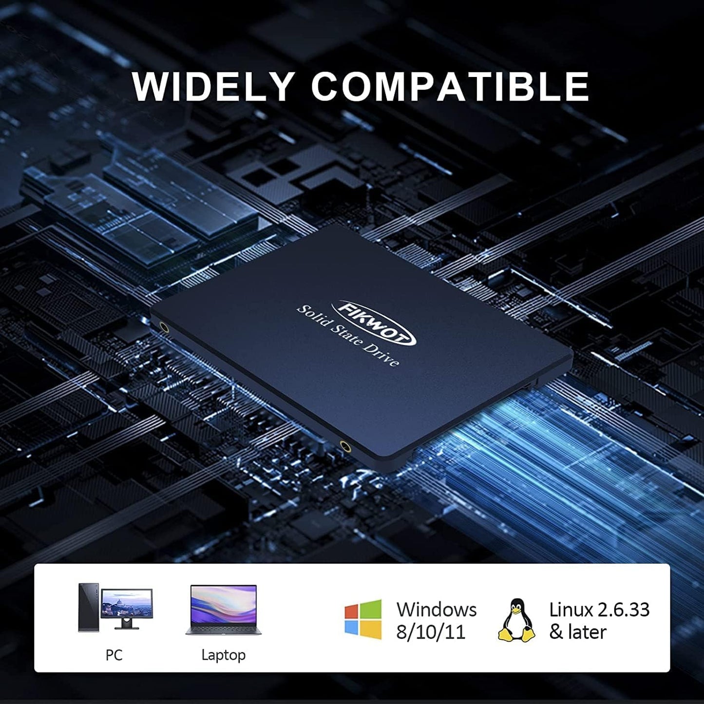 Fikwot FS810 Disque SSD Interne 2To 2,5 Pouces - SATA III 6 GB/s, SSD Interne 3D NAND TLC, jusqu'à 550Mo/s, Compatible avec Ordinateur Portable et PC de Bureau