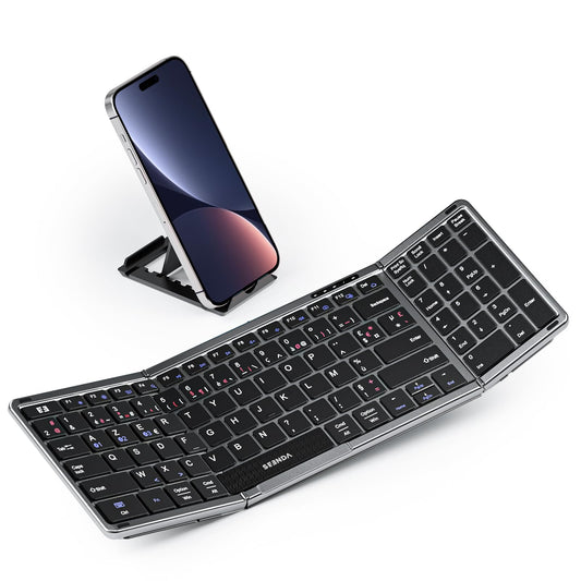 seenda Clavier Bluetooth Pliable - Mini Portable Clavier sans Fil avec Pavé Numérique,AZERTY,Rechargeable,Pleine-Taille, pour Windows iOS Android Tablette iPad - Noir