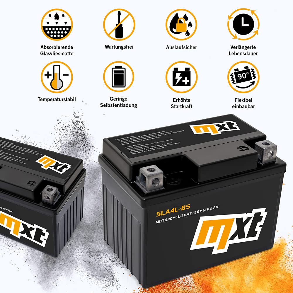 Batterie 12V 5Ah SLA4L-BS Maxtuned Scooter Batterie, sans entretien étanche pré-chargée similaire à YTX5L-BS YB4L-B YTX4-BS