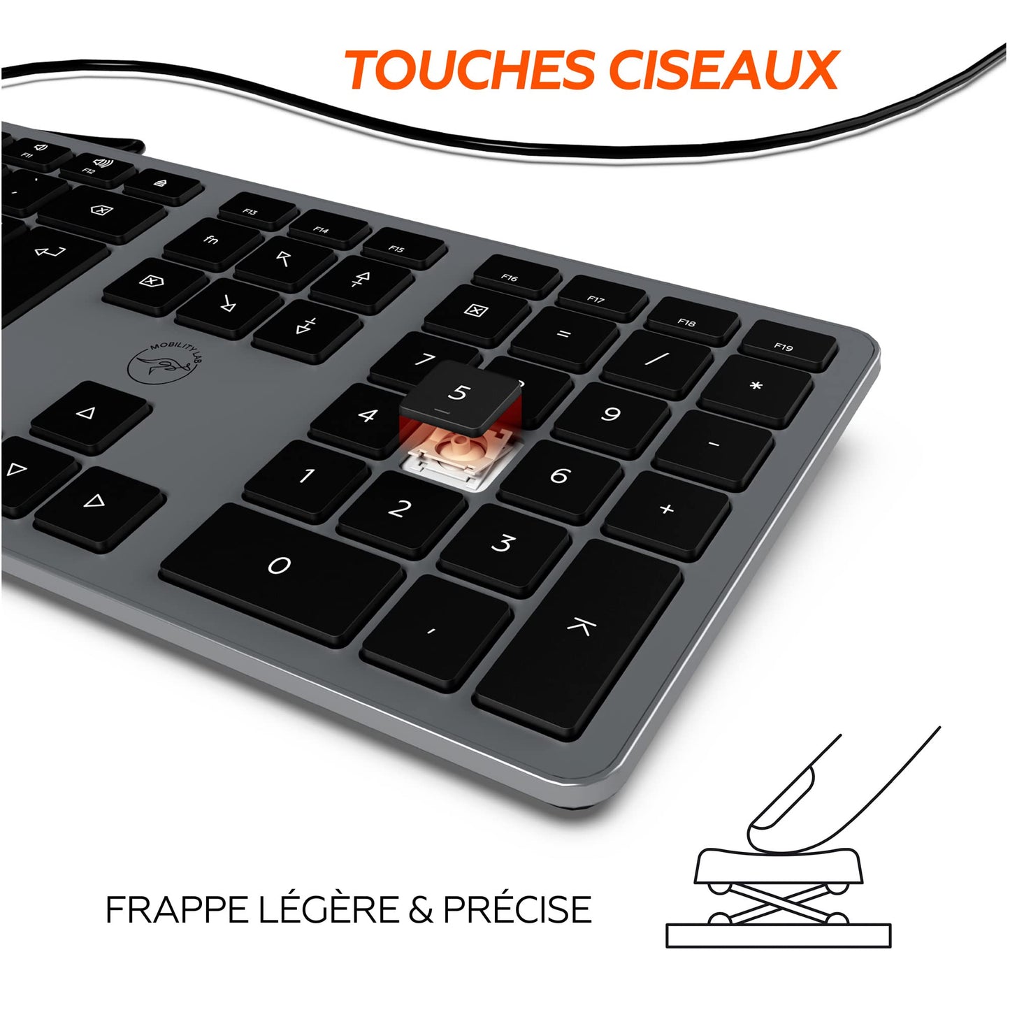 Mobility Lab - Clavier PC Ultra Slim filaire gris sidéral - connexion USB Français AZERTY