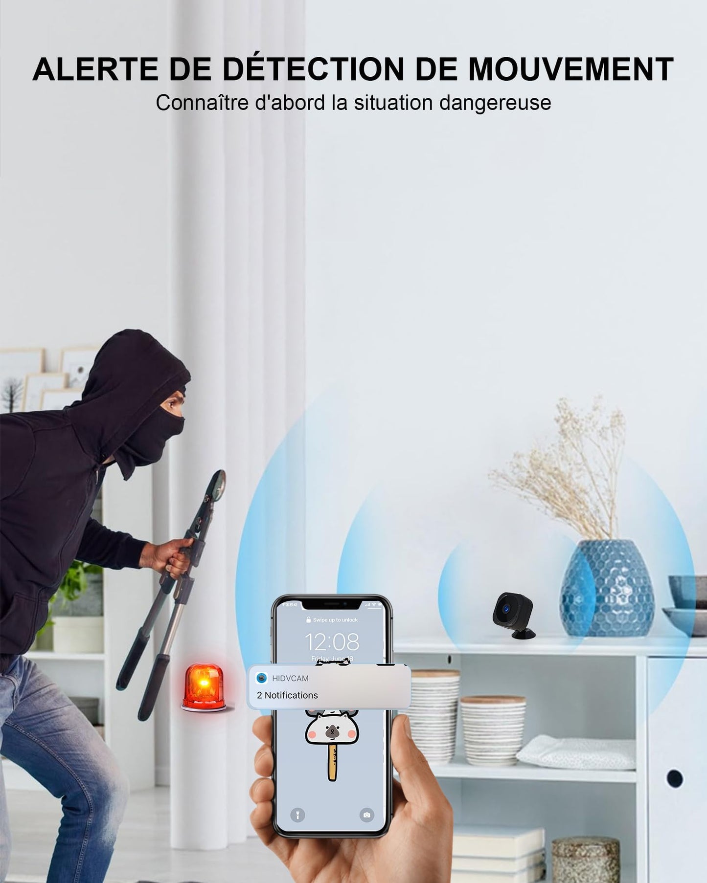 AOBOCAM Camera Espion，WiFi 1080P Bluetooth Mini Caméra de Surveillance Interieur/Extérieur sans Fil avec Enregistrement WiFi A Distance Discrete Mini Détection Mouvement Vision Nocturne (XS) (-1)