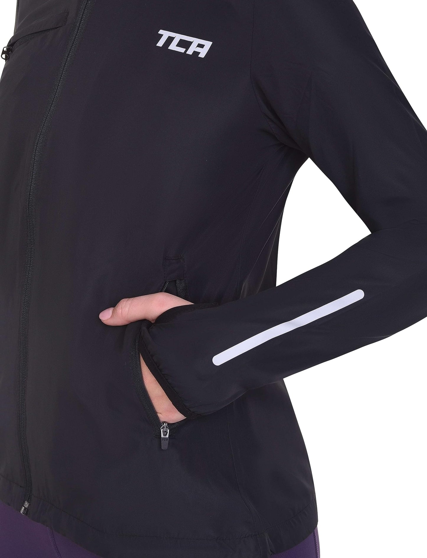 TCA Veste Softshell de Course à Pied pour Femmes. Veste Réfléchissante, Respirante et Compacte avec Poches Zippées - Noir, S