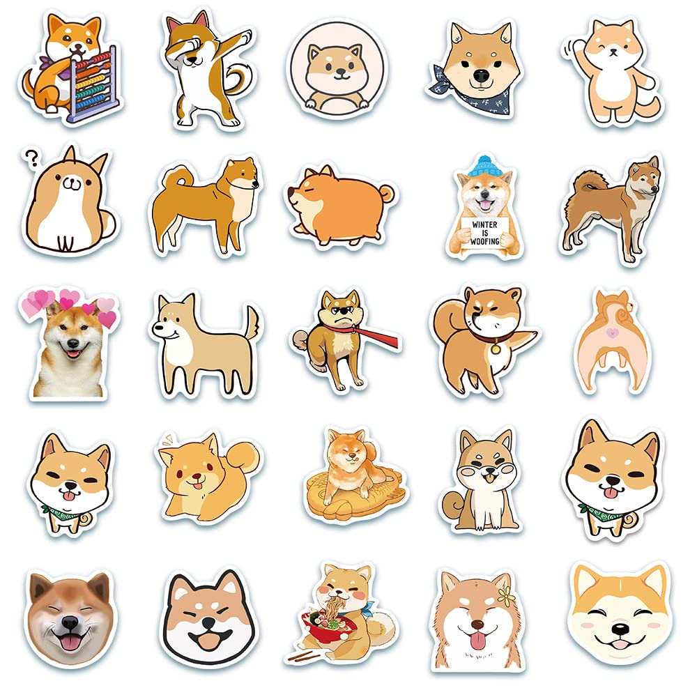 Lot de 50 autocollants Shiba Inu pour bouteilles d'eau pour ordinateur portable, guitare, skateboard, ordinateur, valise, vélo, animaux, vinyle, autocollants, imperméables, enfants, adultes