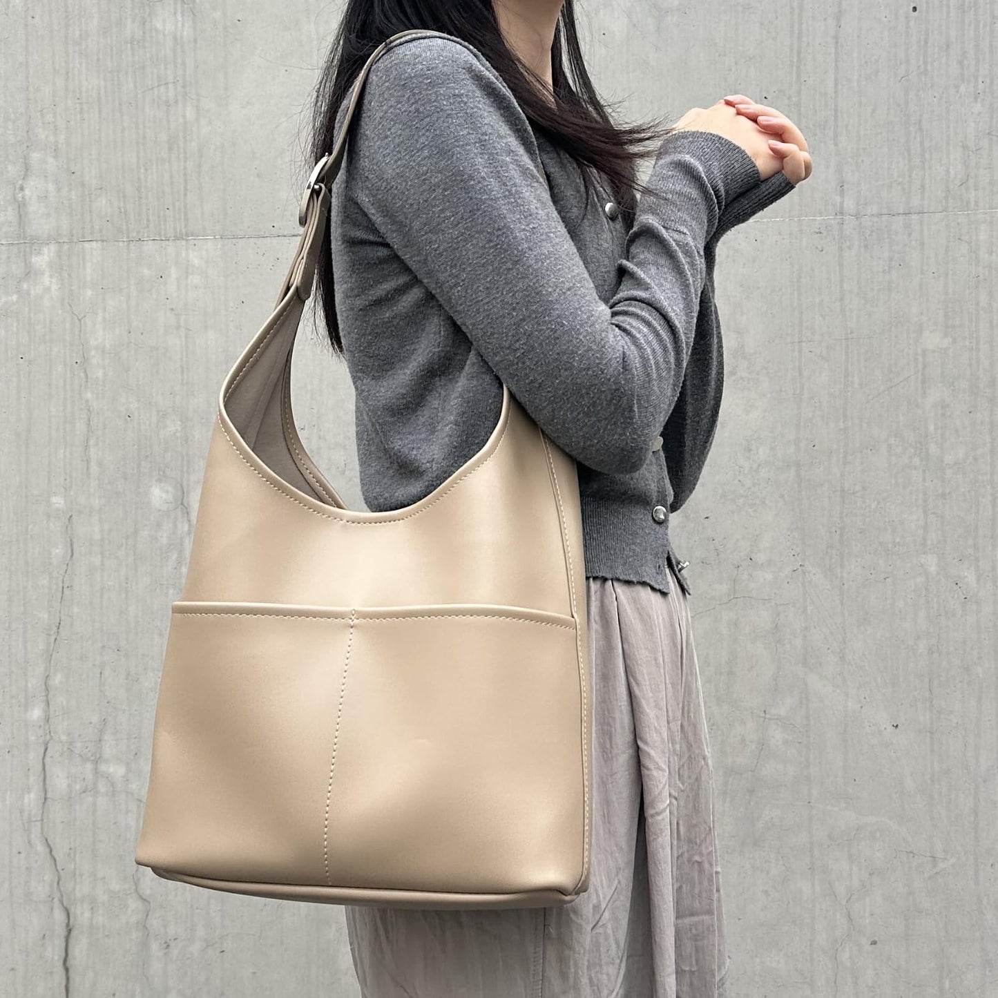 ZMDB Sac à Bandoulière pour Femme, Sac Hobo en Cuir PU avec Petit Sac, Sac Fourre-Tout de Grande Capacité Pour Bureau École Voyage, Sac Porté Épaule Pour Femme avec Sangle Réglable, Lot de 2