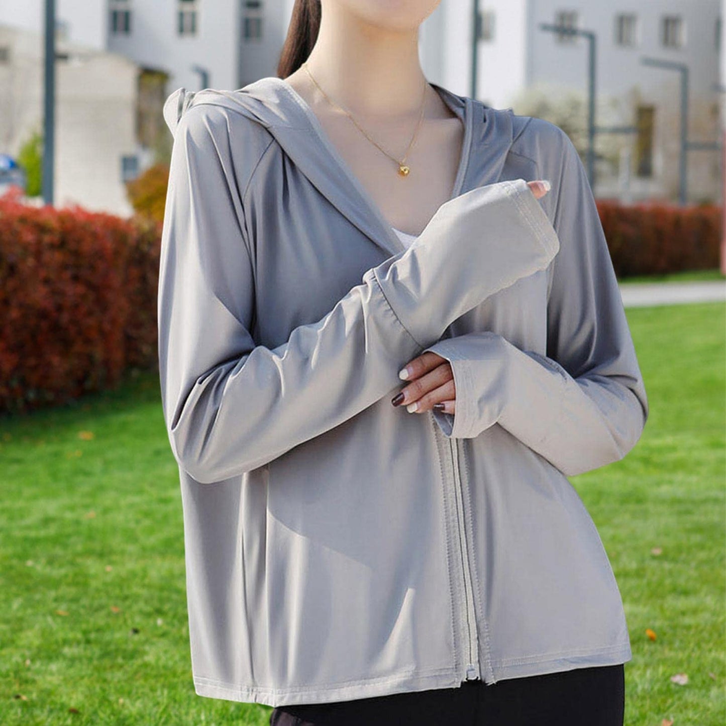 Fukamou Sweat à Capuche Anti-UV | Veste à Manches Longues UPF 50+ avec Soleil - Veste légère à Fermeture éclair intégrale Chemise rafraîchissante à Capuche avec Poche Randonnée Pêche en