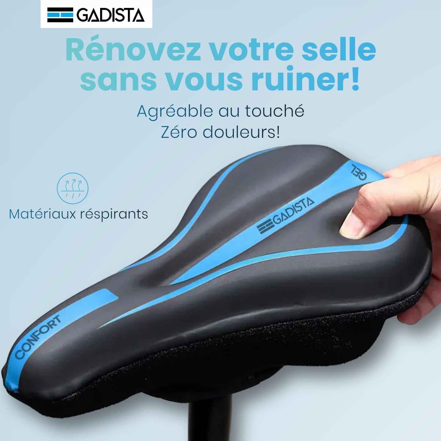 GADISTA France - Housse de Selle de Vélo en Gel, Couvre Selle Velo Ultra Confortable pour VTT, Vélo de Route, E-Bike, et Vélo Spinning - Hommes et Femmes