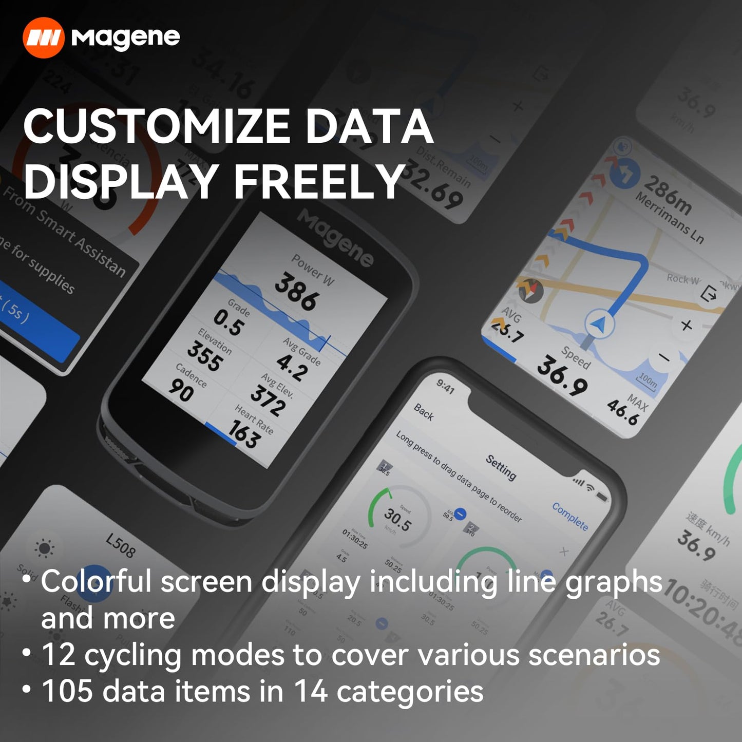 Magene C506 GPS Compteurs Vélo sans Fil, Navigation par Carte, Écran Couleur Tactile, Entraînement Cycliste, Rappels Intelligents, WiFi&Bluetooth, IPX7