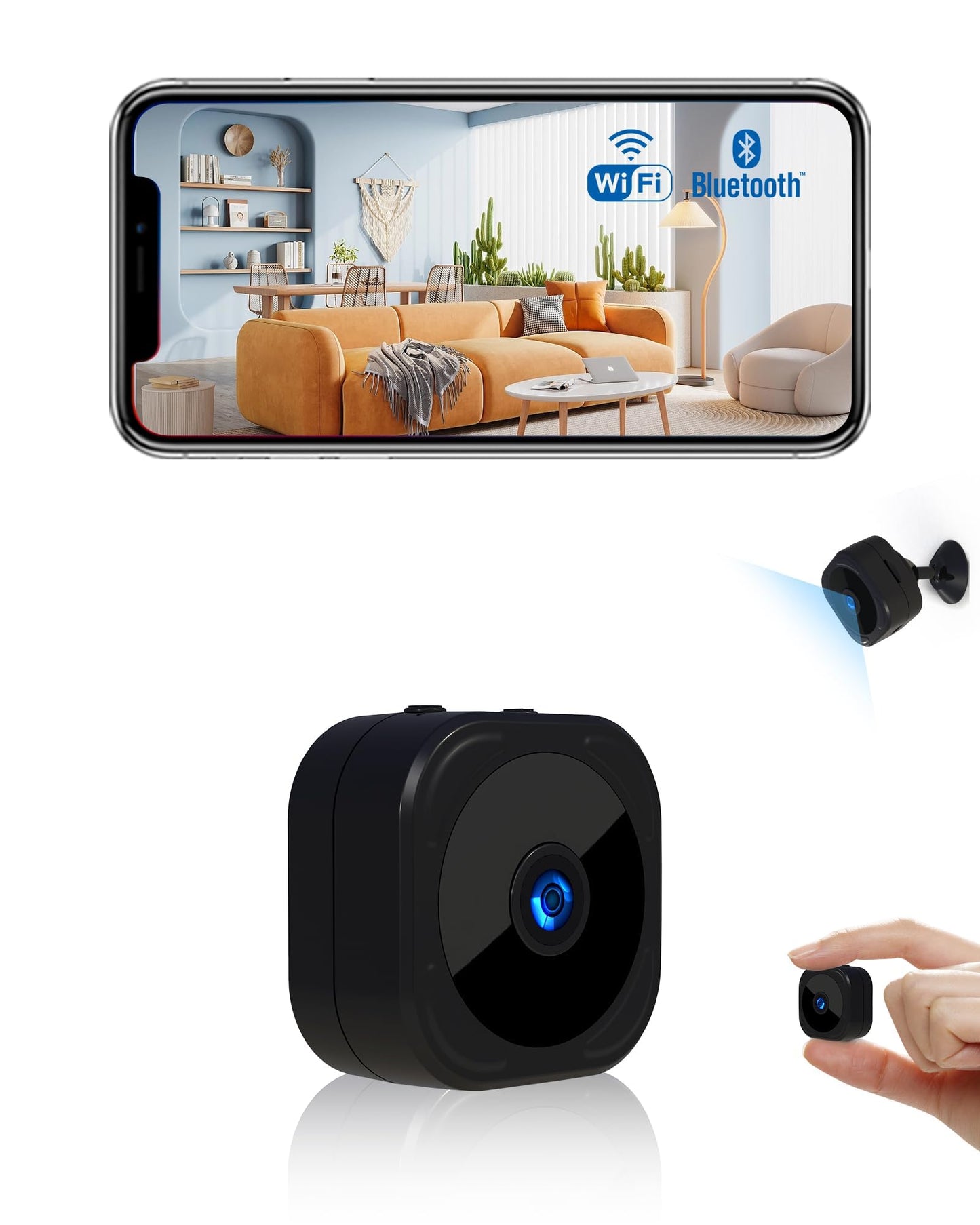 AOBOCAM Camera Espion，WiFi 1080P Bluetooth Mini Caméra de Surveillance Interieur/Extérieur sans Fil avec Enregistrement WiFi A Distance Discrete Mini Détection Mouvement Vision Nocturne (XS) (-1)