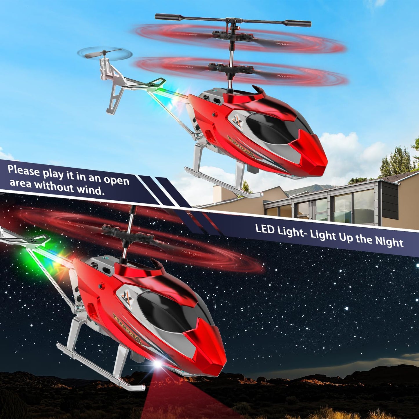 TERRAMUS Hélicoptère RC, Hélicoptère Télécommandé 2.4G avec Lumière LED, à Maintien d'altitude avec Gyroscope, Décollage par Une Seule Touche, Avions d'intérieur pour Les Enfants Adulte