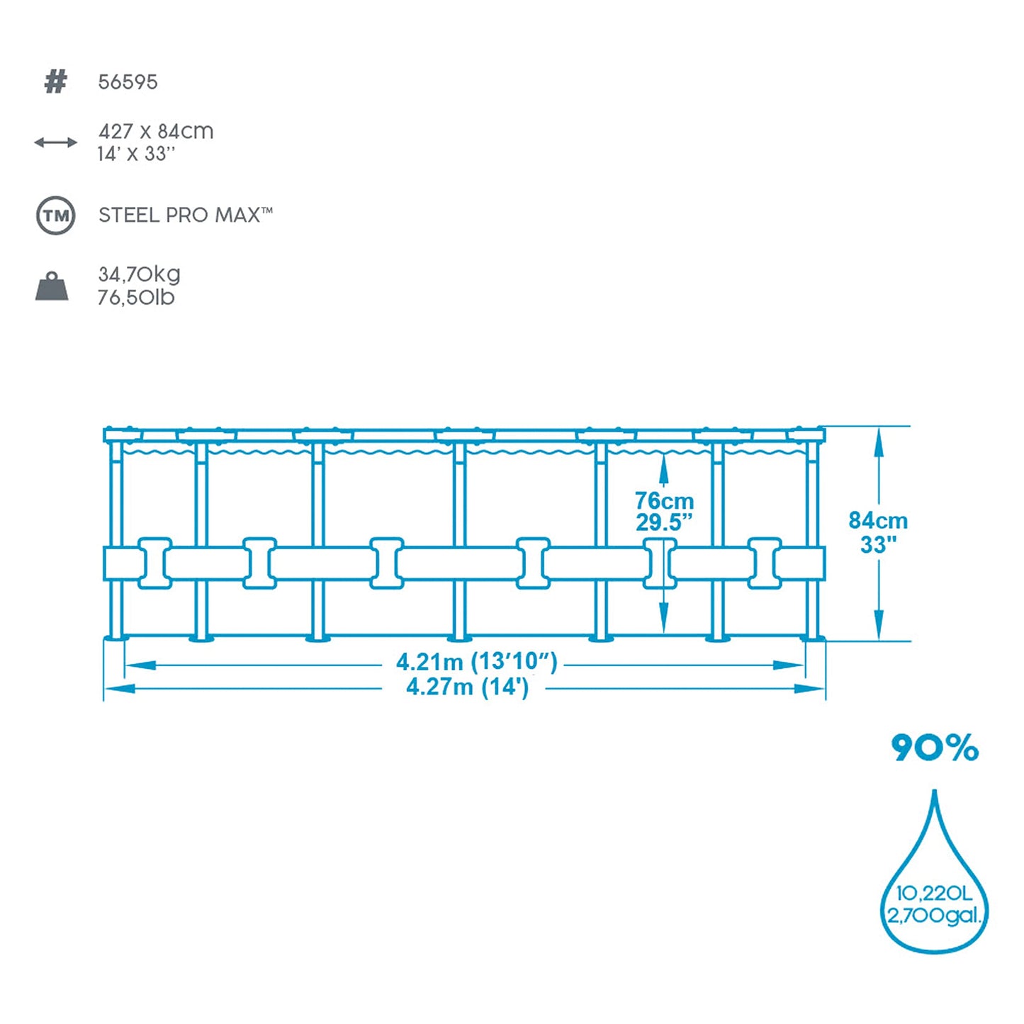 Bestway Steel Pro Max Piscine Hors-Sol Ronde avec Pompe de Filtration Gris Ø 427 x 84 cm