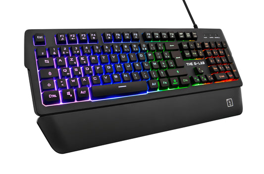 The G-Lab Keyz Palladium Clavier Gamer AZERTY Filaire USB - Rétro-Éclairage RGB LED Multicolore, Repose-Poignets Magnétique, 26 Touches Anti-ghosting, Durable - PC PS4 Xbox One (Noir)