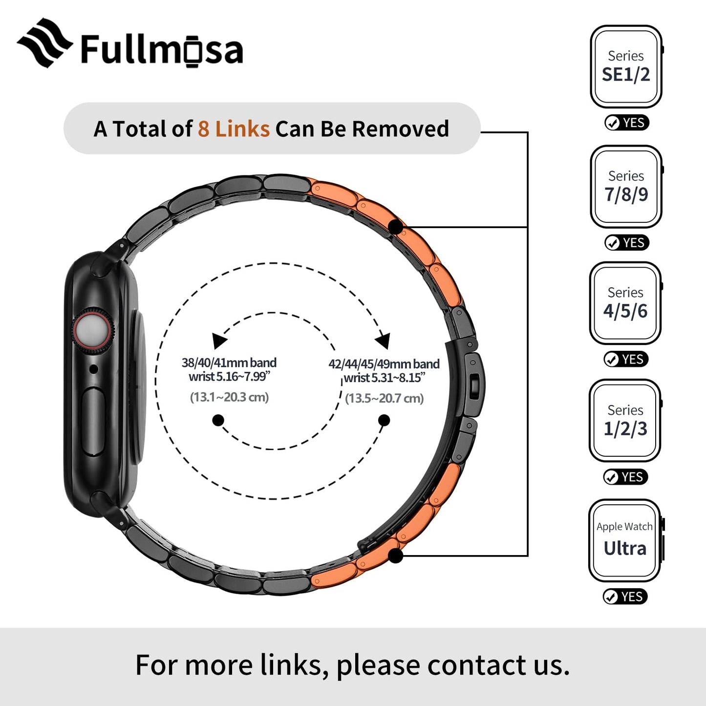 Fullmosa Bracelet en Acier Inoxydable Compatible avec Apple Watch 45/44/42mm pour Femme Homme Bracelet de Remplacement avec étui de protection en TPU pour série SE/SE2 9/8/7/6/5/4/3/2/1 Noir