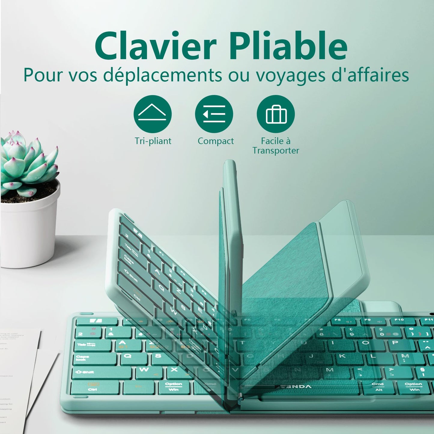 seenda Clavier Bluetooth Pliable - AZERTY Mini Portable Clavier sans Fil avec Pavé Tactile,Rechargeable,Pleine-Taille,3 Canaux Bluetooth,pour Windows iOS Android Tablette iPad