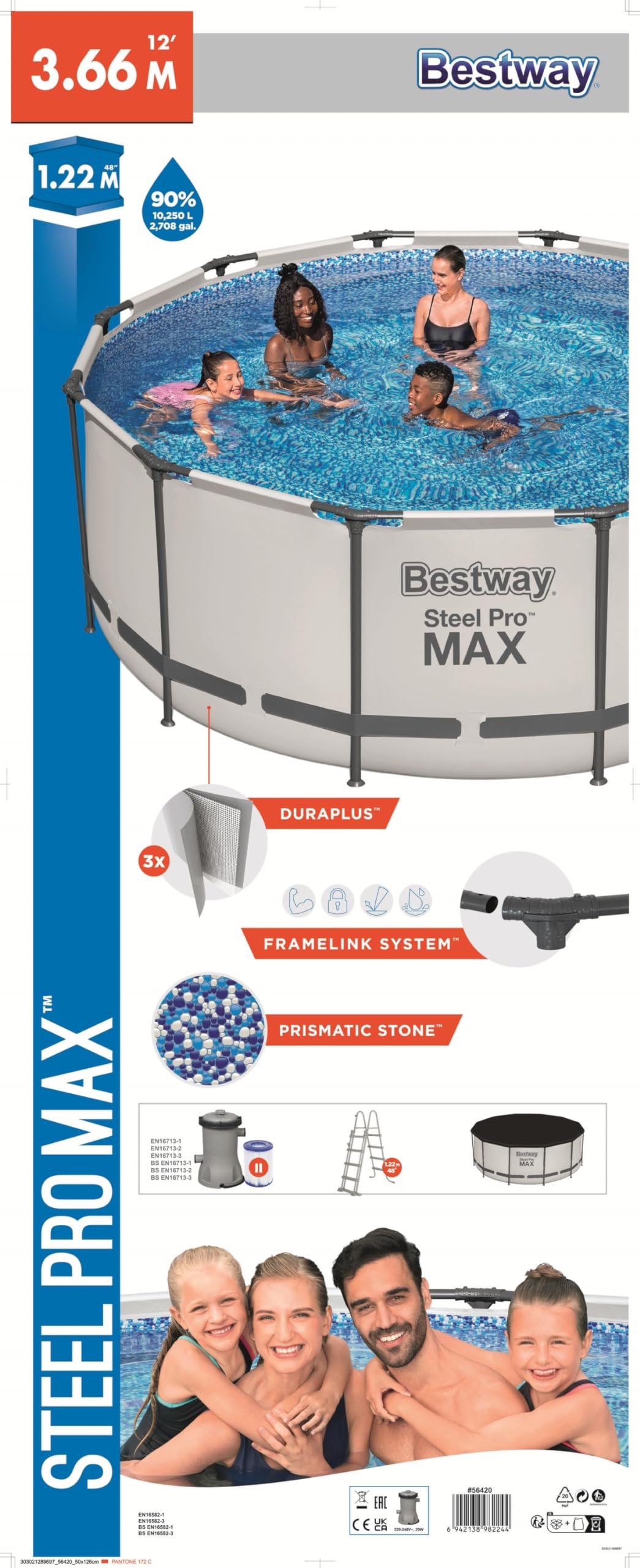 Bestway 56420-3 Set Piscine Hors Terre Steel Pro Max Rond de 366 x 122 cm