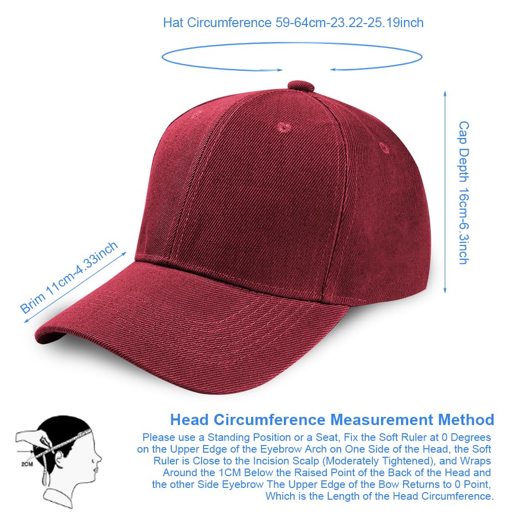 Aomig Casquette de Baseball, Coton Anti-Soleil Baseball Cap, Homme Femme été Unisexe Réglable Casquettes Sport Extérieur Sunhat Chapeau, Chapeau pour Grosses Têtes 55-65cm(Bordeaux)