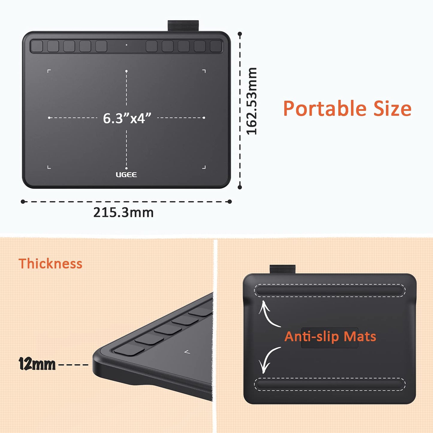 UGEE S640 Tablette Graphique, Tablette de Dessin Numérique avec Stylet sans Pile Sensibilité à la Pression 8192 Tablette à Stylet 10 Touches de Raccourci Compatible avec Windows Mac Linux Android