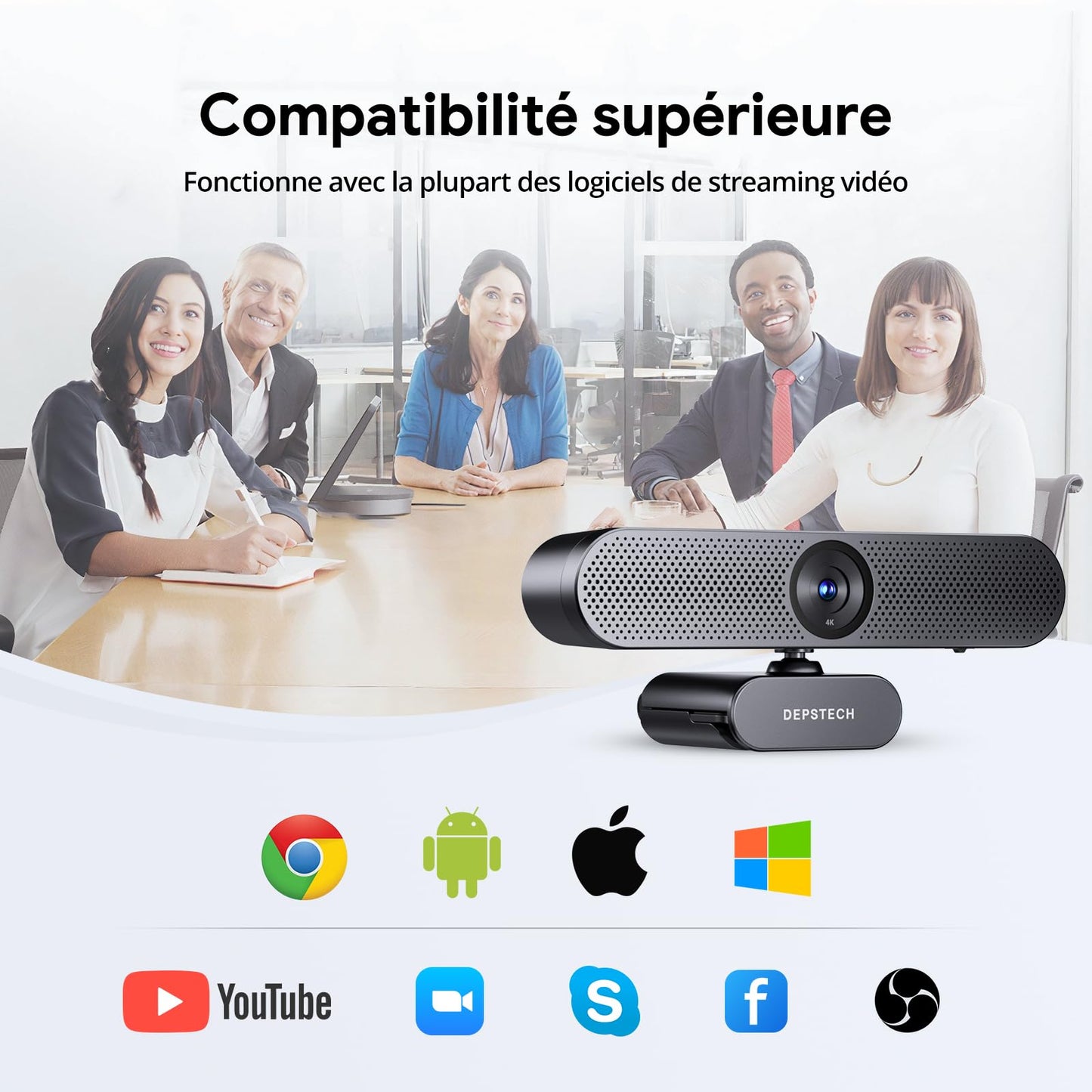 DEPSTECH DW50 Pro Webcam 4K, Ultra HD Webcam pour PC, Zoom Avant 3X, Capteur 1/2.55", Double Micro Antibruit, Télécommande, Caméra Streaming Autofocus pour Portable Mac, Teams, Skype, Appel Vidéo