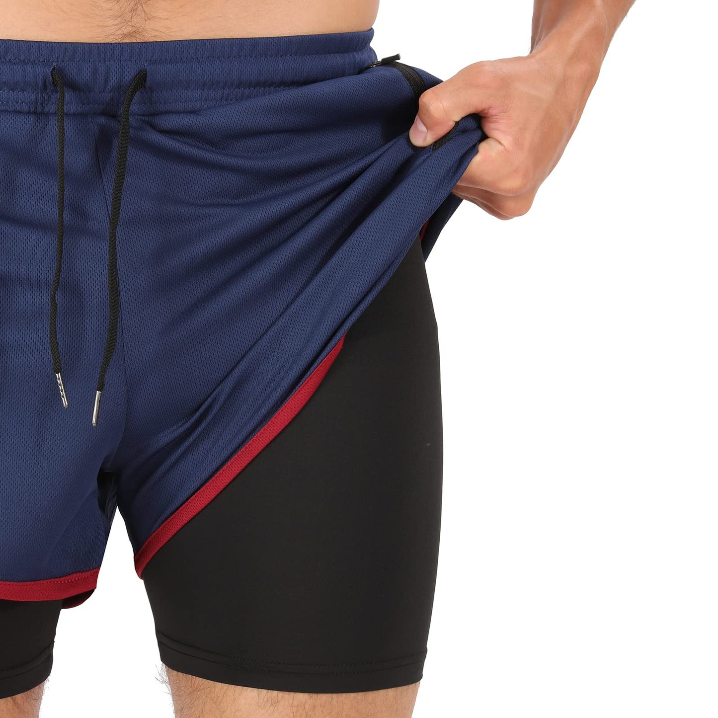 Superora Short de Course Hommes Short de Compression Gym Fitness Workout 2 en 1 Short avec Poche téléphone et Poches zippées