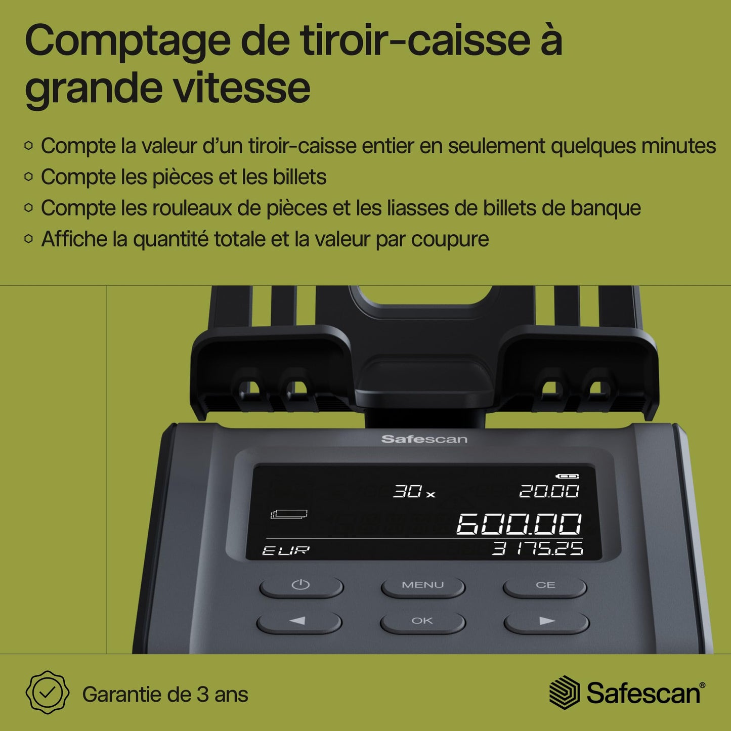 Safescan 6165 compteuse valorisatrice pour pièces et billets - Compteuse de pièces avec reconnaissance automatique du rouleau de pièces - Balance pour un comptage rapide et facile du tiroir-caisse