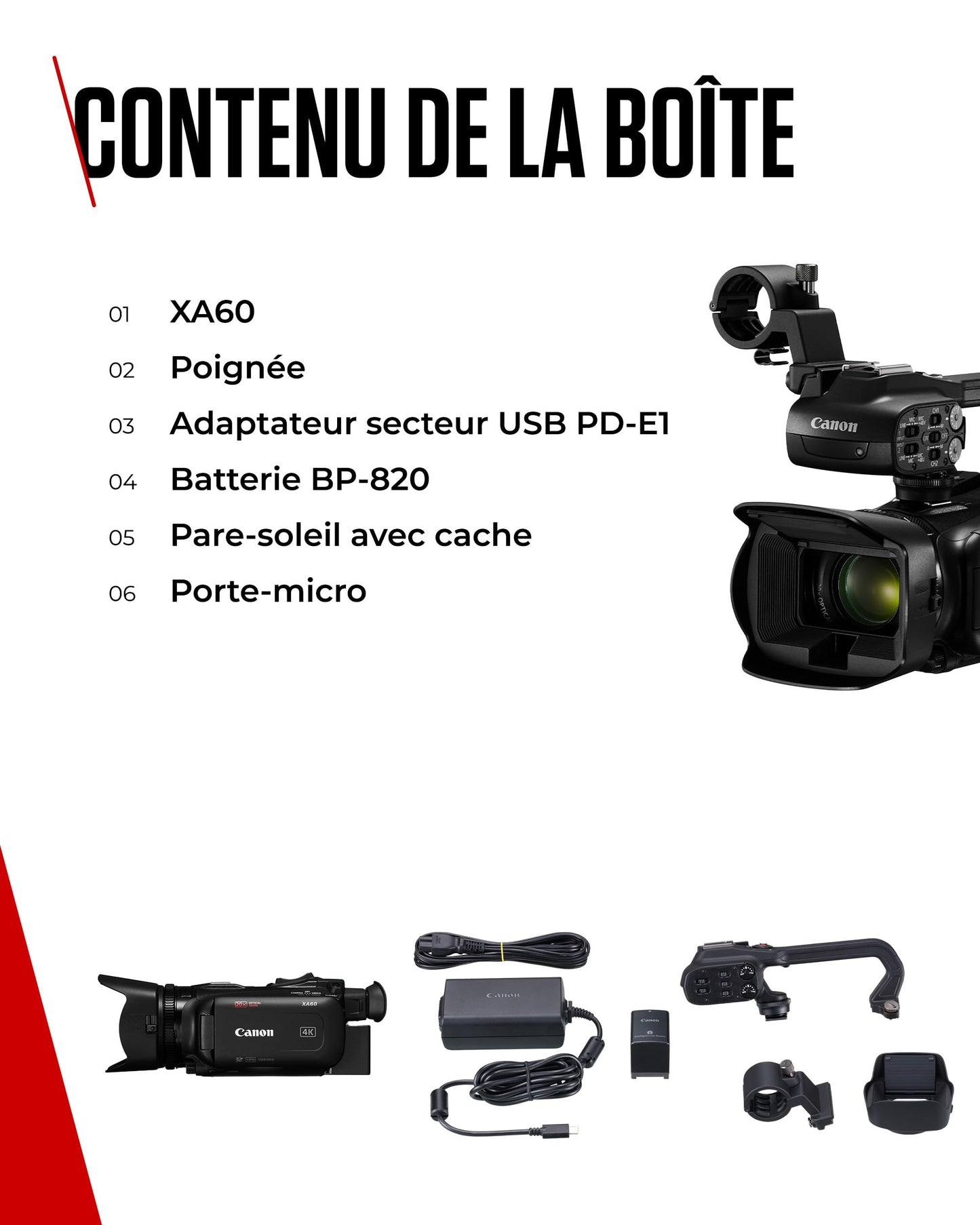 Canon XA60 - Camera 4K avec Autofocus Avancé et Zoom Optique 20x - Camera Professionnelle avec Stabilisation sur 5 Axes, Sortie HDMI et Diffusion HD en Direct en USB-C