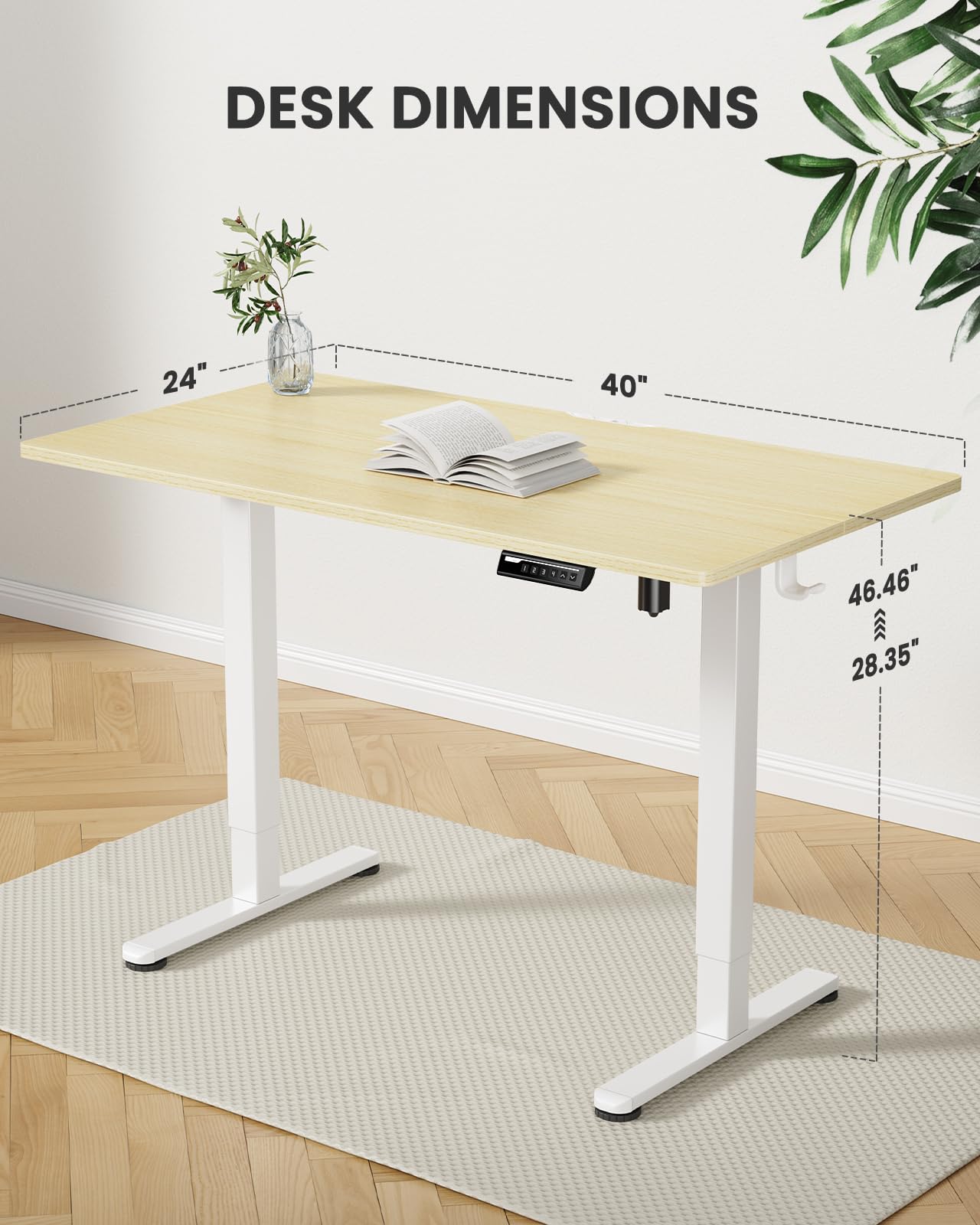 ErGear Bureau Assis Debout, 100x60cm Réglable en Hauteur Électrique avec Plateau en Deux Parties, Bureau Ergonomique avec Crochet pour Sac à Dos et Panneau Intelligent à 4 Mémoires (Naturel)