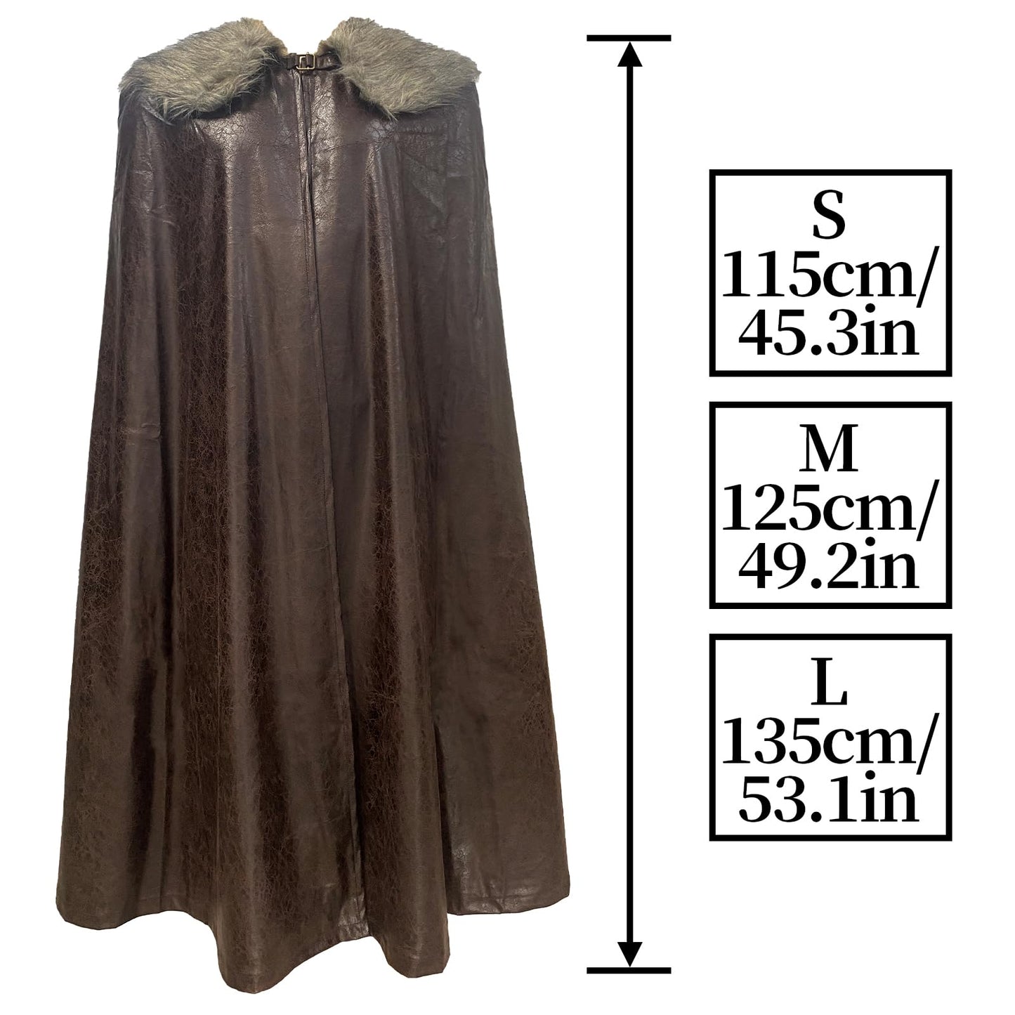 HiiFeuer Cape de Barbare médiévale avec châle en Fourrure Artificielle, Cape de Guerrier Viking à col roulé, Costume de Jeu de rôle Renaissance (Marron foncé L)