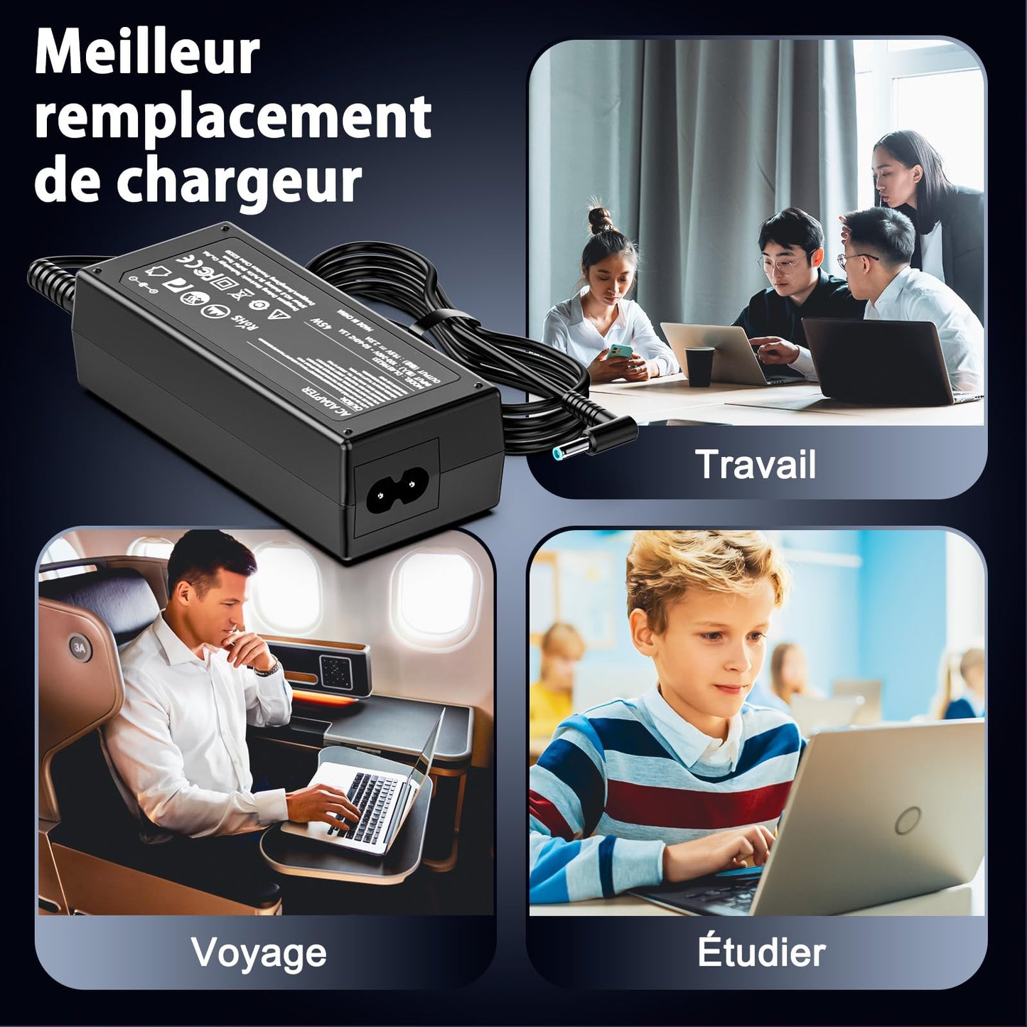 45W Chargeur HP Ordinateur Portable 19.5V 2.31A, pour HP Stream 11 13 14, Pavilion X360 M3 11 13 15; Elitebook Folio, 719309-001 721092-001 741727-001 740015-002 Alimentation Adaptateur