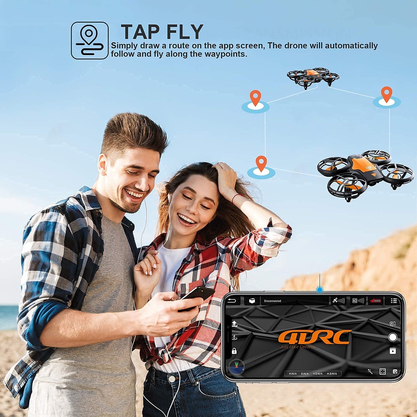 4DRC V8 Mini Drone avec Caméra 720P WiFi FPV, 20 Minutes de Vol, Induction de Gravité, Vol de Trajectoire, Mode sans Tête, 360° Flips,Vol Stationnaire, pour Les Débutants et Les Enfants