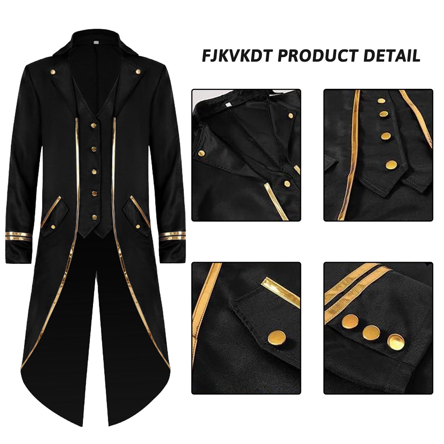 FJKVKDT Manteau médiéval vintage pour homme - Style rétro gothique victorien - Costume d'Halloween, Noir , XXL