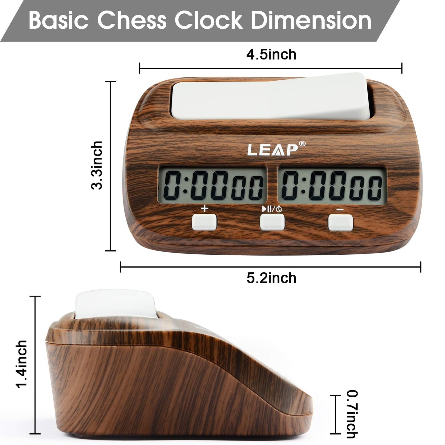 LEAP Horloge d'échecs numérique professionnelle pour jeux de société, avec fonction alarme, aspect bois