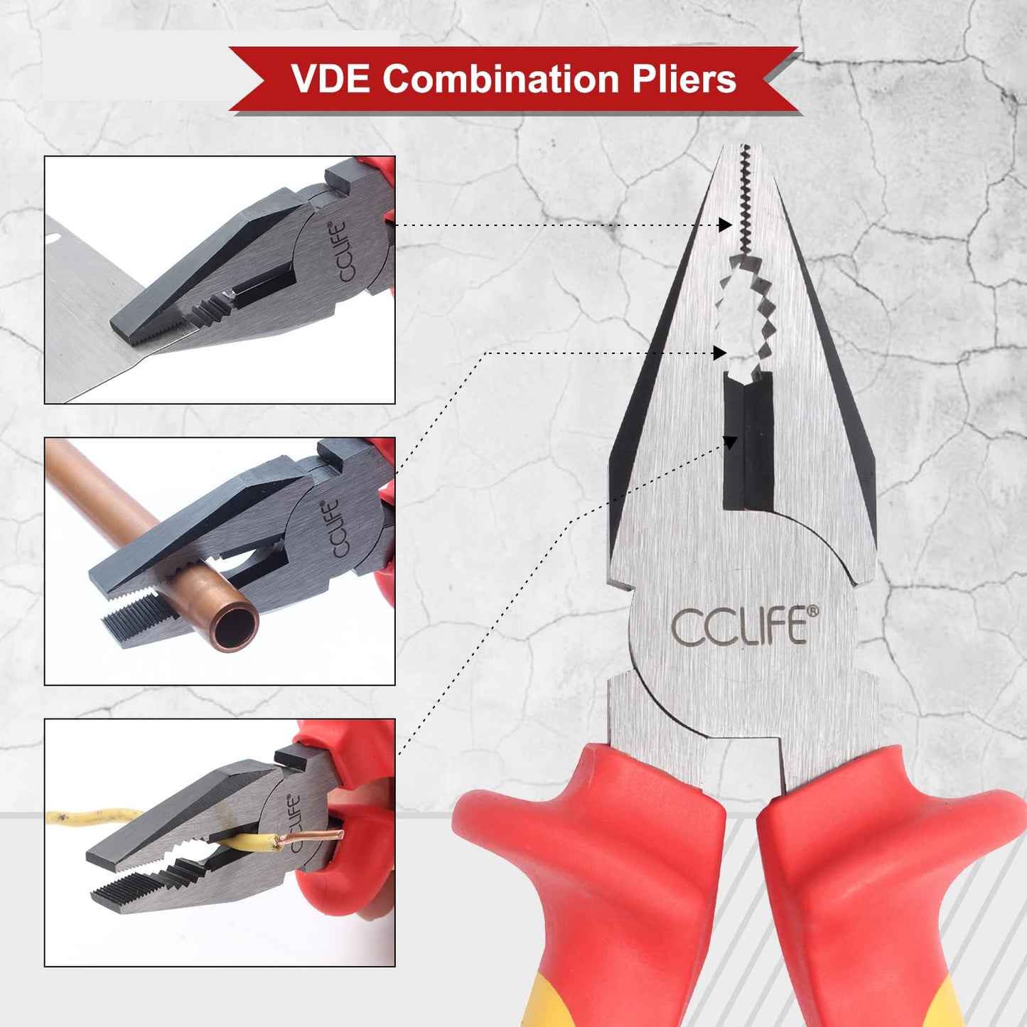 CCLIFE Jeu de 11pcs VDE Tournevis et Pinces outils électricien isolé 1000V avec testeur de tension, Coffret tournevis tête plats et PH cruciformes, Poignée en caoutchouc antidérapante