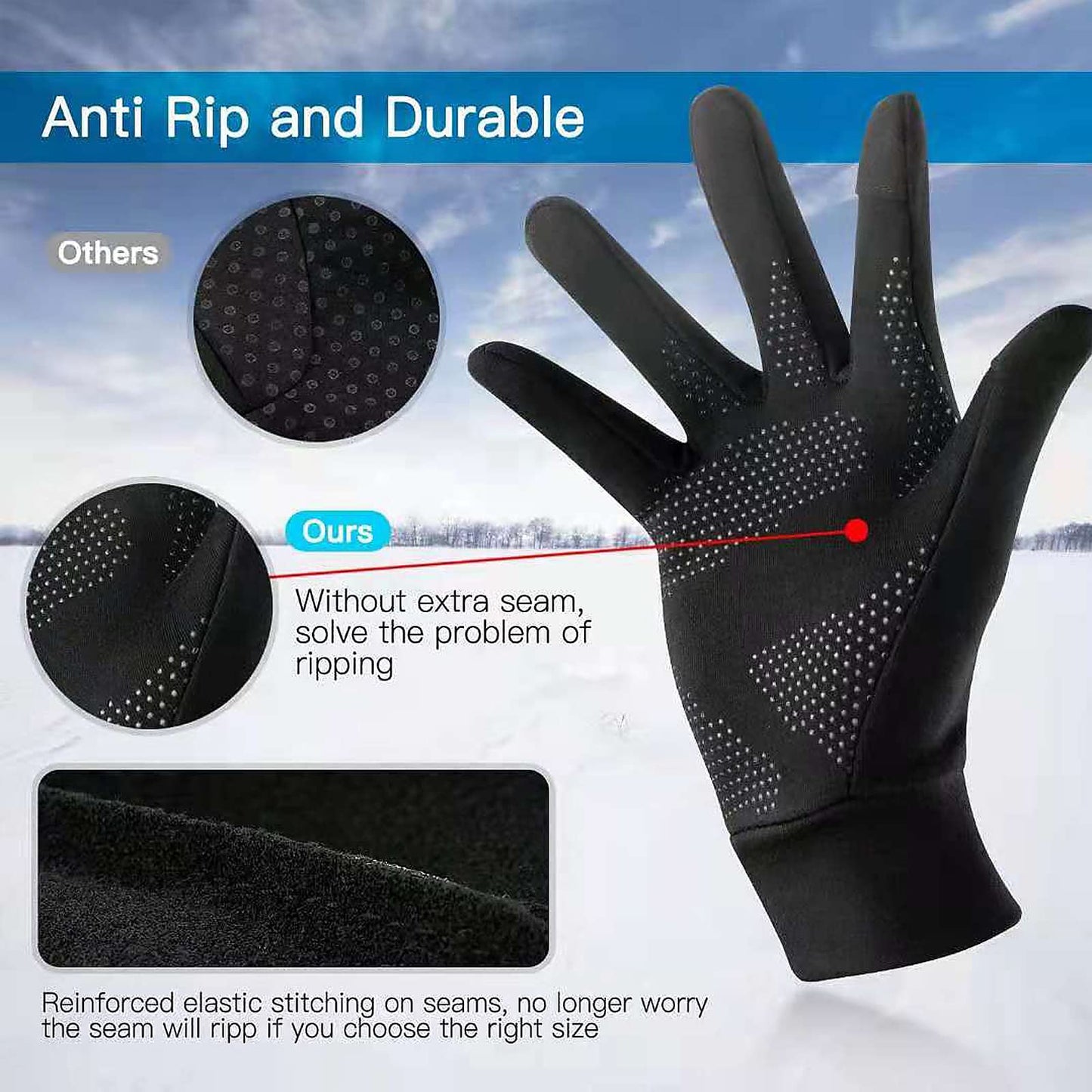 Ciomiliaro Gants Doublure Chauffants,Gants Thermiques,Gants de Cyclisme,Gants à Écran Tactile,Gants Coupe-Vent pour la Conduite sous Le Climat Froid,Idéal pour Vélo,Sport,Running,Ski(S)