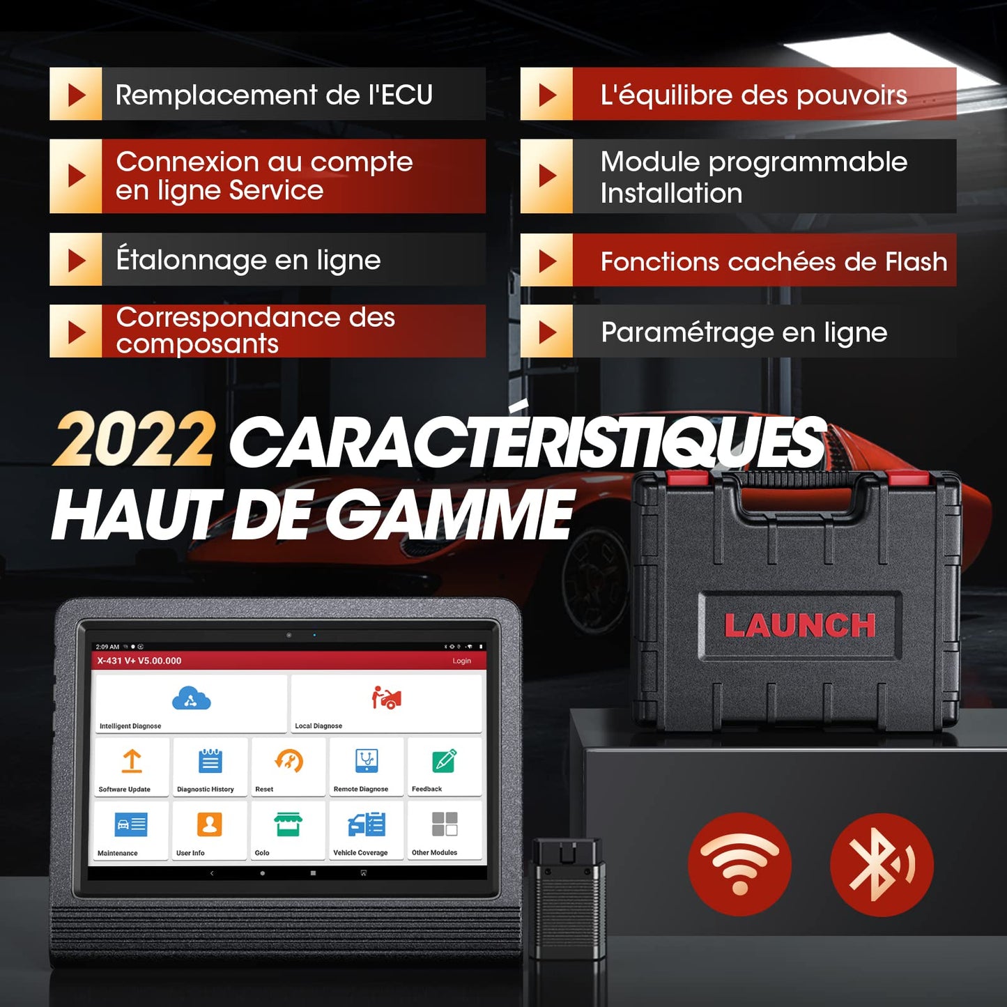 LAUNCH X431 V+ Pro 4.0 Valise Diagnostic Auto, Convient aux Camions HD, Version Mondiale, Codage en Ligne de l'ECU, 41+ Services, AutoAuth FCA SGW, 2-Year Free Update, Diagnostic de Tous Les Systèmes