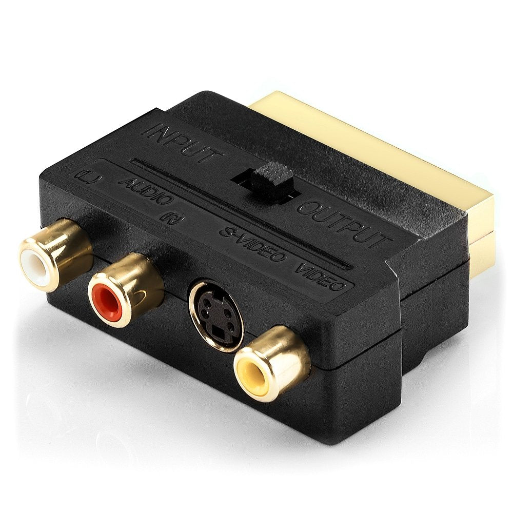 deleyCON Adaptateur Péritel vers 3X RCA in Out + Adaptateur S-Vidéo S-VHS AV Audio Vidéo