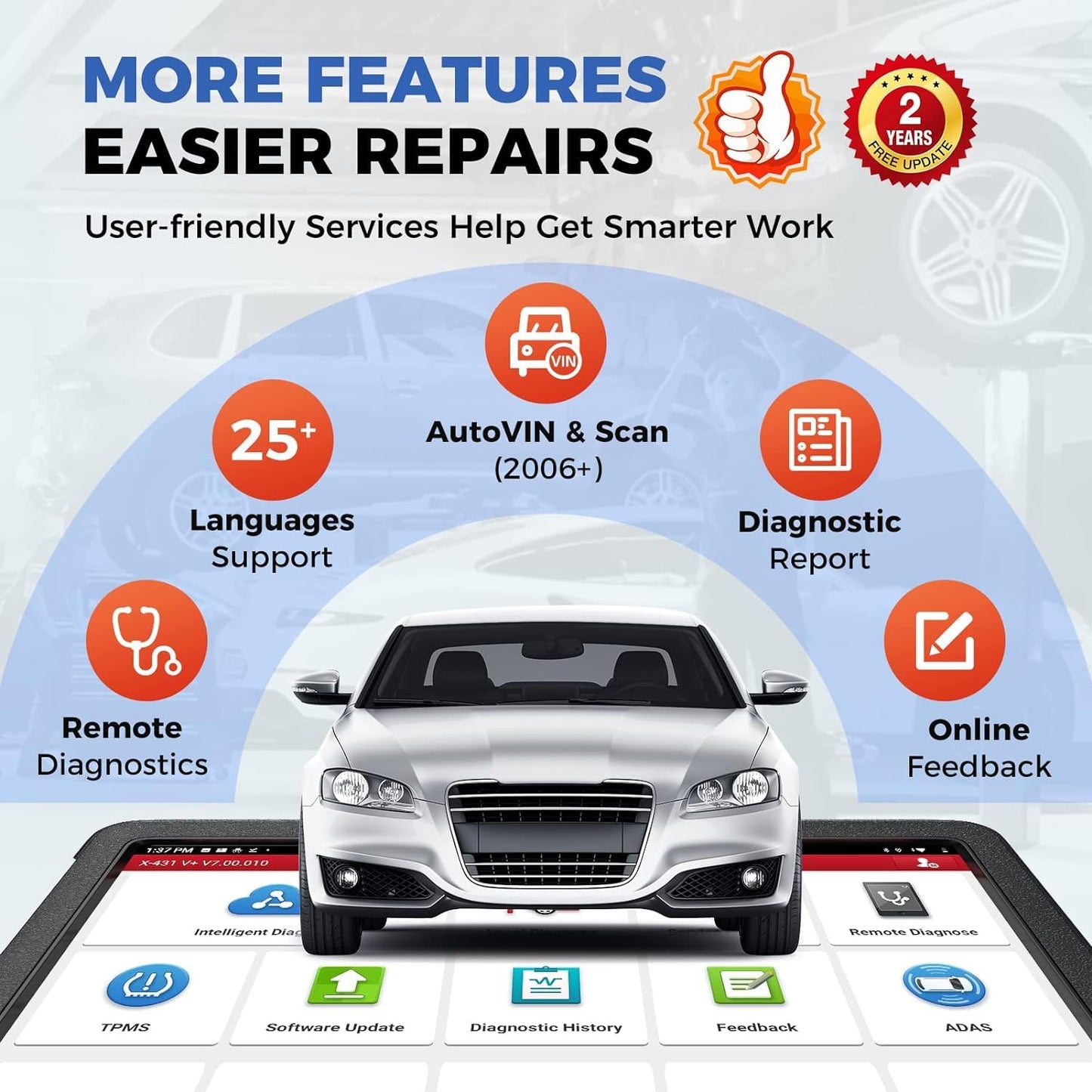 LAUNCH X431 V+ Pro 4.0 Valise Diagnostic Auto, Convient aux Camions HD, Version Mondiale, Codage en Ligne de l'ECU, 41+ Services, AutoAuth FCA SGW, 2-Year Free Update, Diagnostic de Tous Les Systèmes