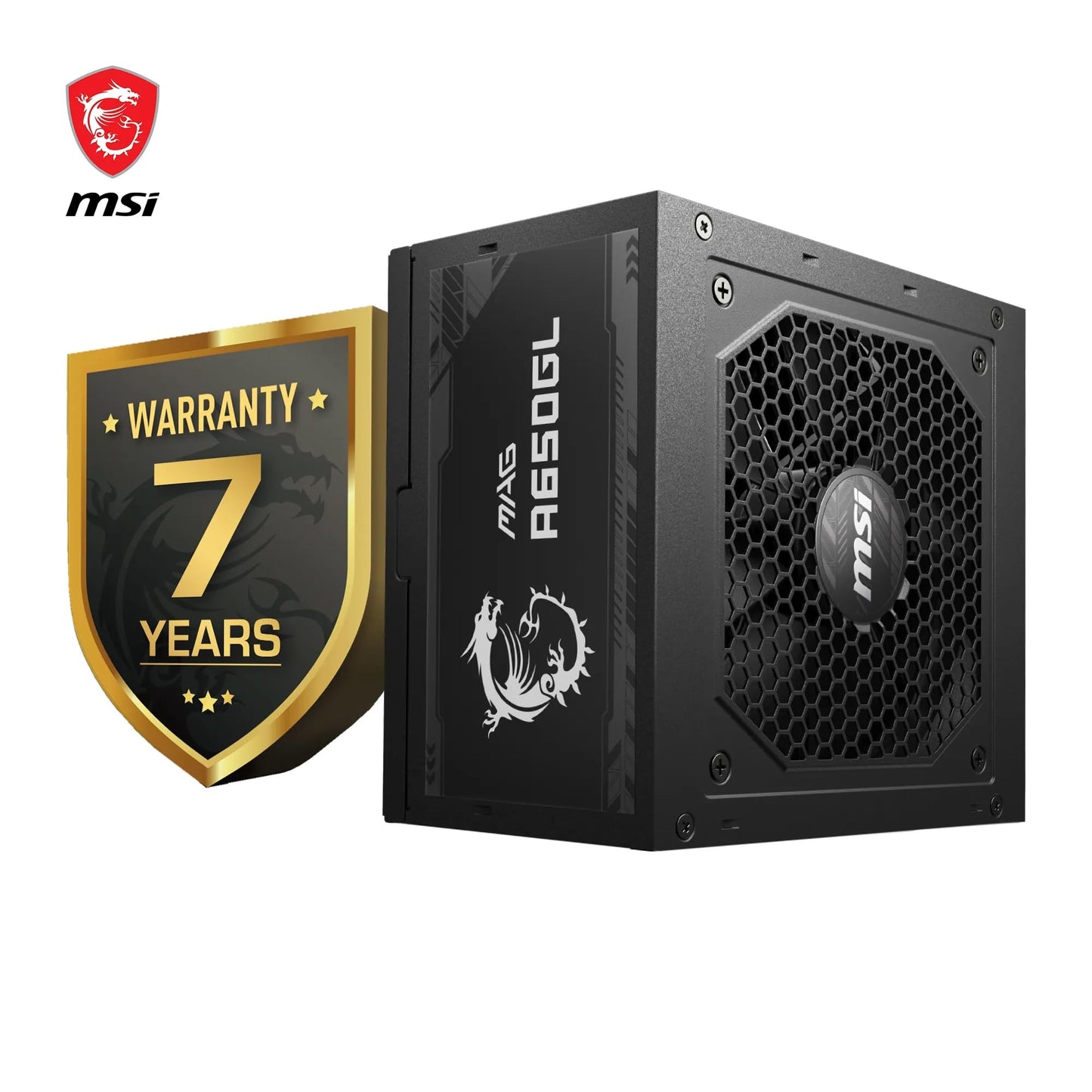 MSI MAG A650GL Bloc d'alimentation, 650 W, 80 Plus Gold, entièrement modulaire, Ventilateur FDB 120 mm avec roulement à Billes Dynamique, Full-Bridge LLC, câbles Plats Noirs