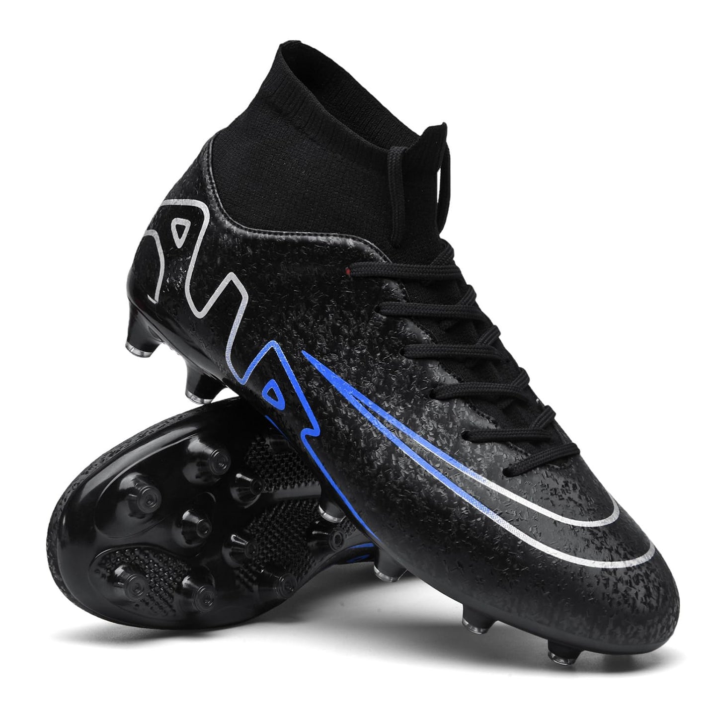 Unitysow Chaussures de Football Homme en Plein Air High Top Spike Crampons Profession Athlétisme Entrainement Chaussures de Sport,T23156 Noir,47 EU