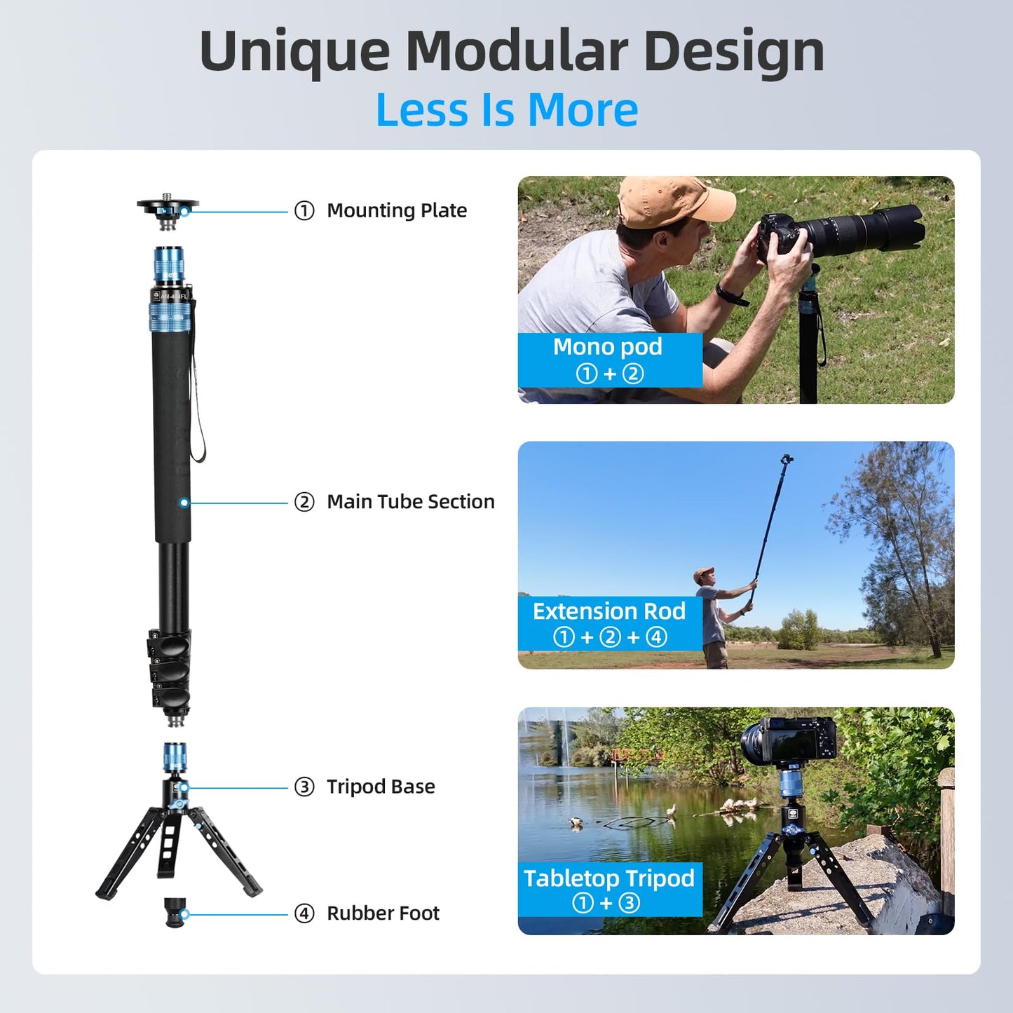 SIRUI Monopode Appareil Photo avec Pieds, Monopode Vidéo de Voyage en Aluminium de 74,8 Pouces avec Base Amovible,Charge Maximale de 26,4lbs, Panoramique à 360°,pour Canon Nikon Sony(AM-404FL)