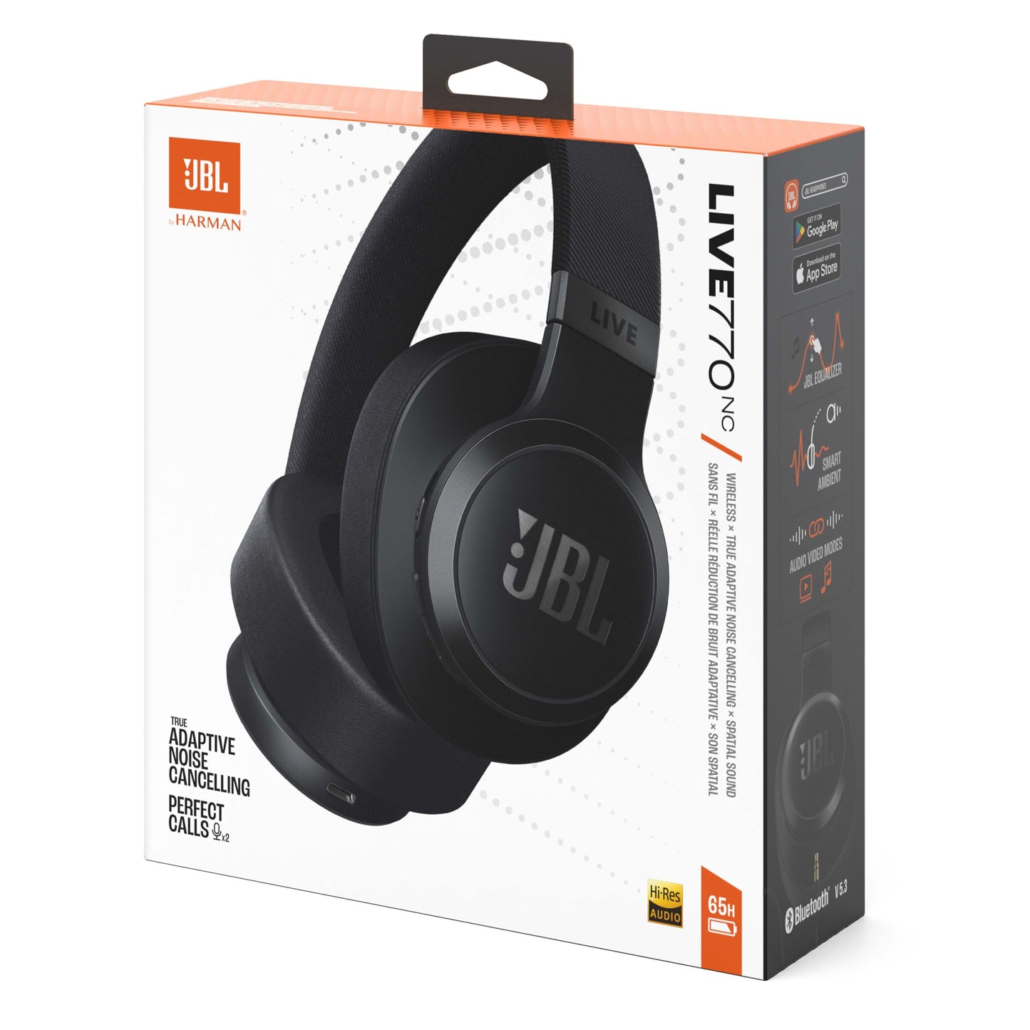 JBL Live 770NC Casque circum-auriculaire, Réduction de Bruit Adaptative, Smart Ambient, jusqu'à 65 heures d'autonomie, noir