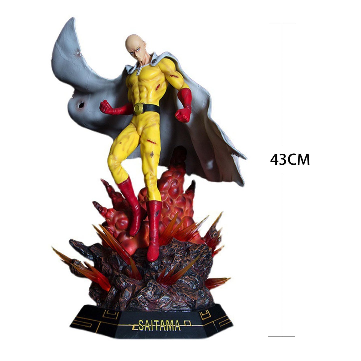 Figurine One Punch Man avec lumière Saitama Anime Grande statuette robuste Décoration de bureau Figurine d'action Ornements 43 cm