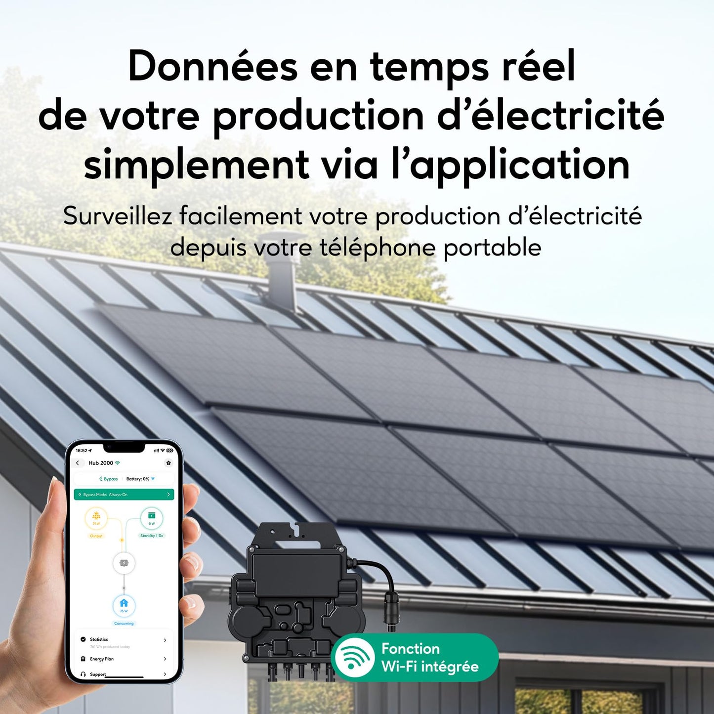 Zendure Panneau solaire Bi-facial/Bi-verre 1118W, avec APsystems EZ1 Micro onduleur, Convient pour Zendure SolarFlow Hyper Hub, IP68, Applicable pour Les toits, balcons, etc