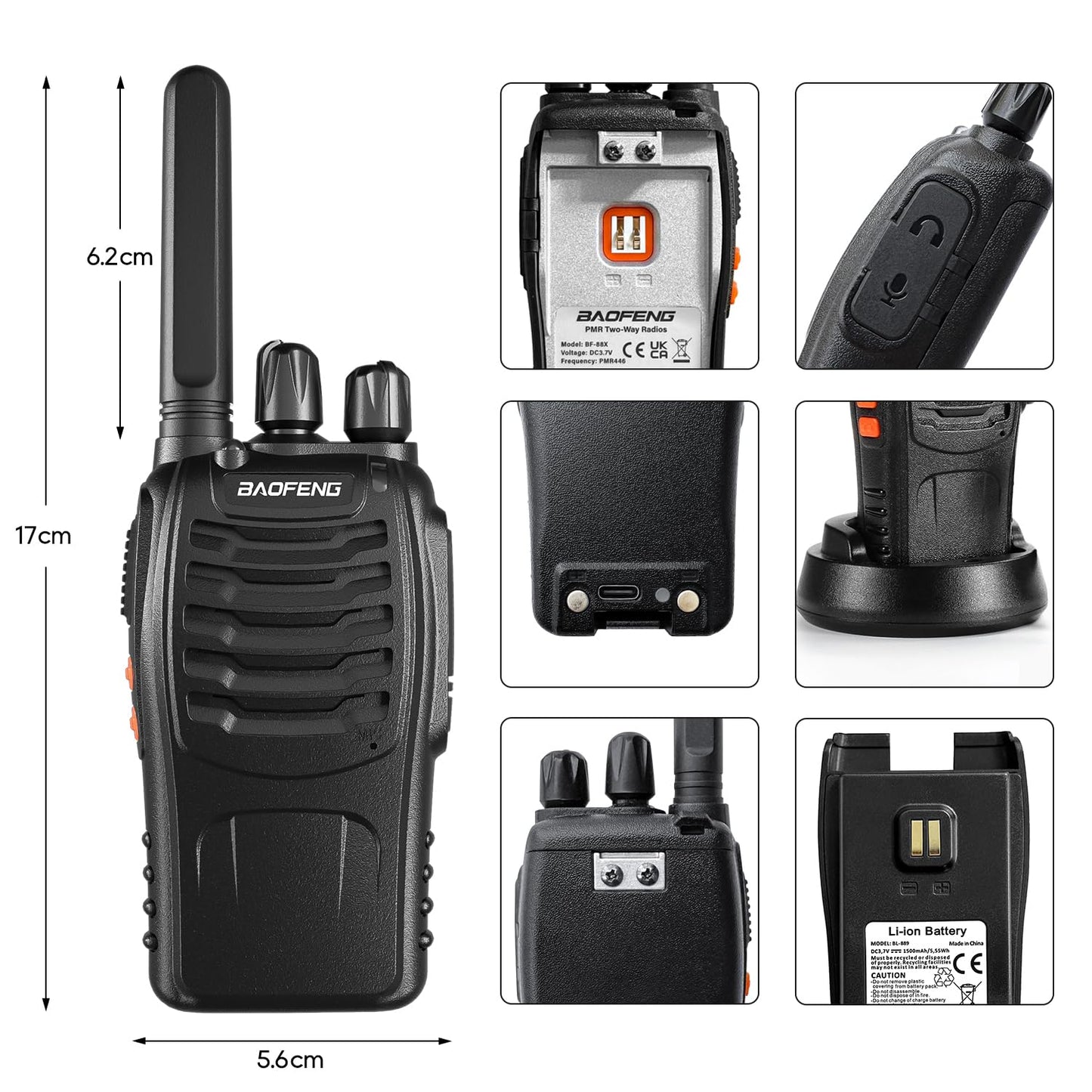 Suoyee Talkie Walkie Professionnel, Radio bidirectionnelle 16 canaux à Longue portée avec Chargeur USB, Oreillettes, idéal pour Le Jeu des Enfants et Le Travail des Adultes (Noir, 1 Paire)